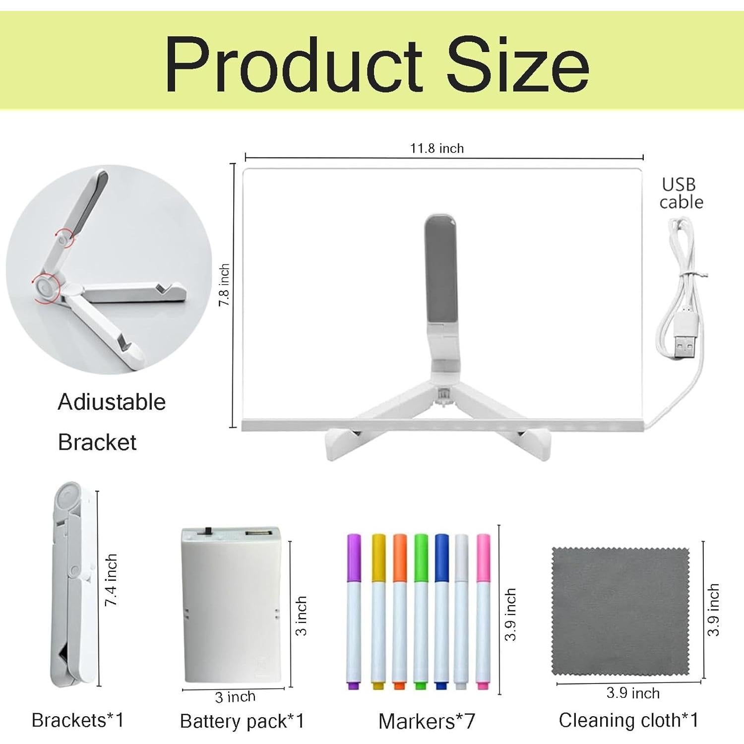 Tablero de Notas LED DLAIUSMALL 30x20 cm Acrílico Colorido