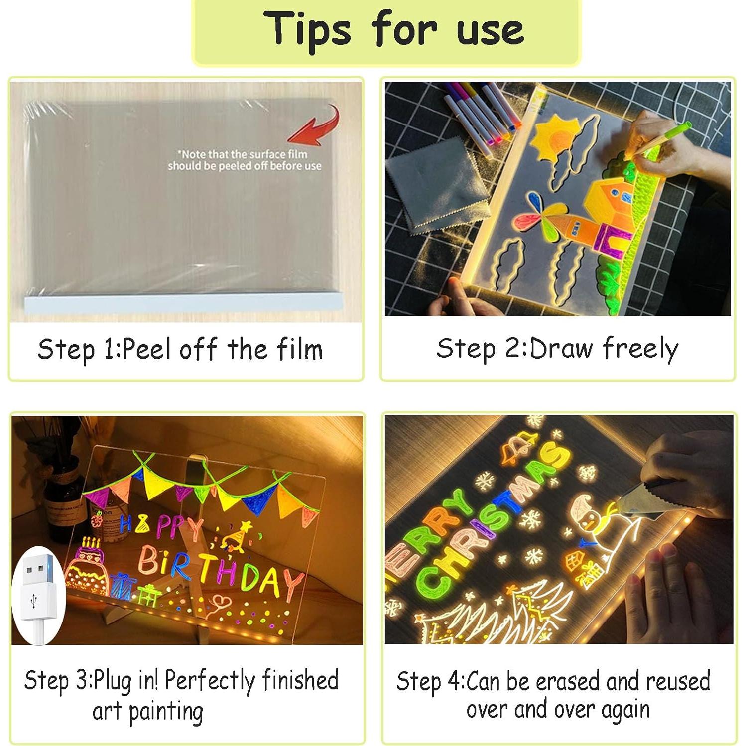 Tablero de Notas LED DLAIUSMALL 30x20 cm Acrílico Colorido