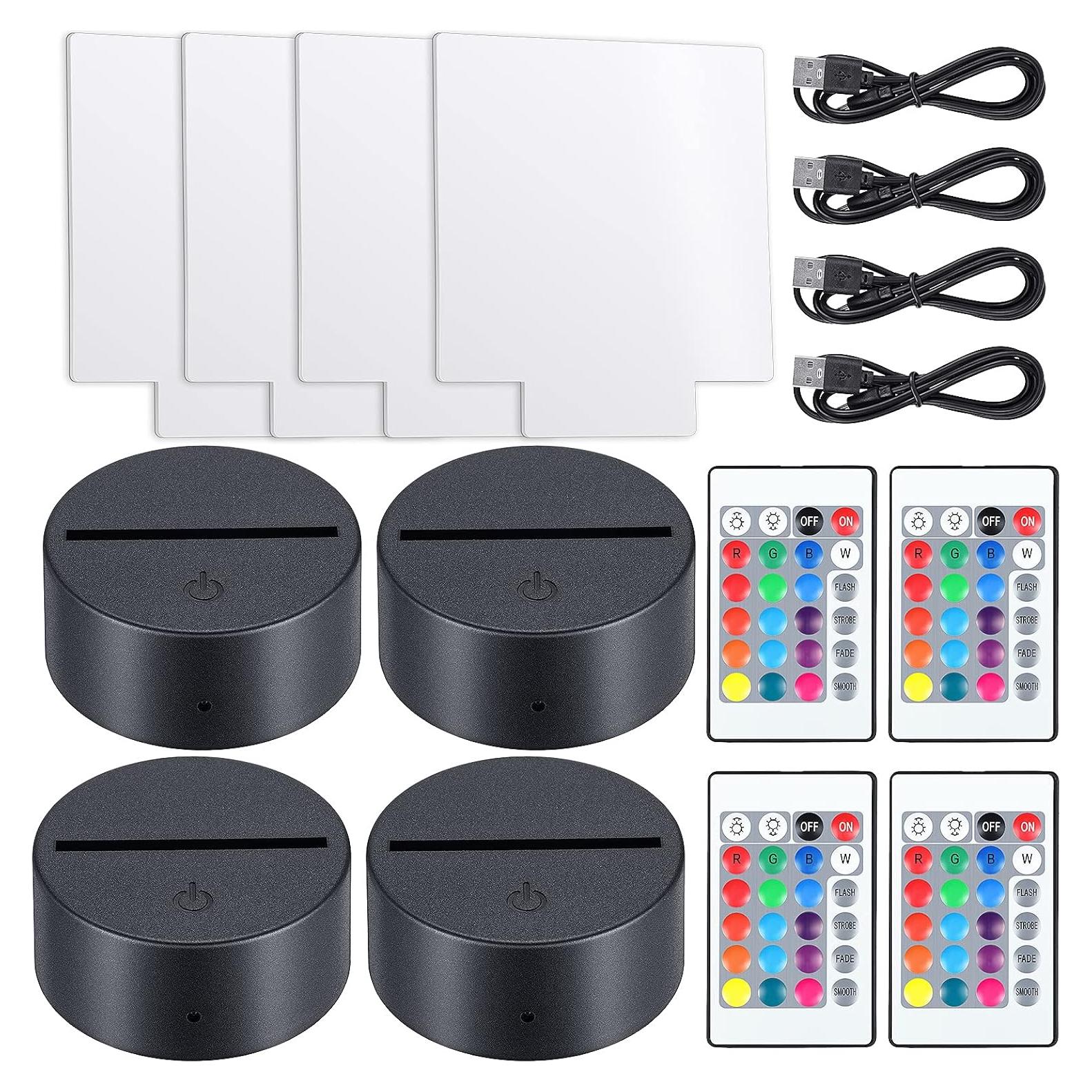 Set de 4 Lámparas LED 3D Honoson con Control Remoto y 16 Colores