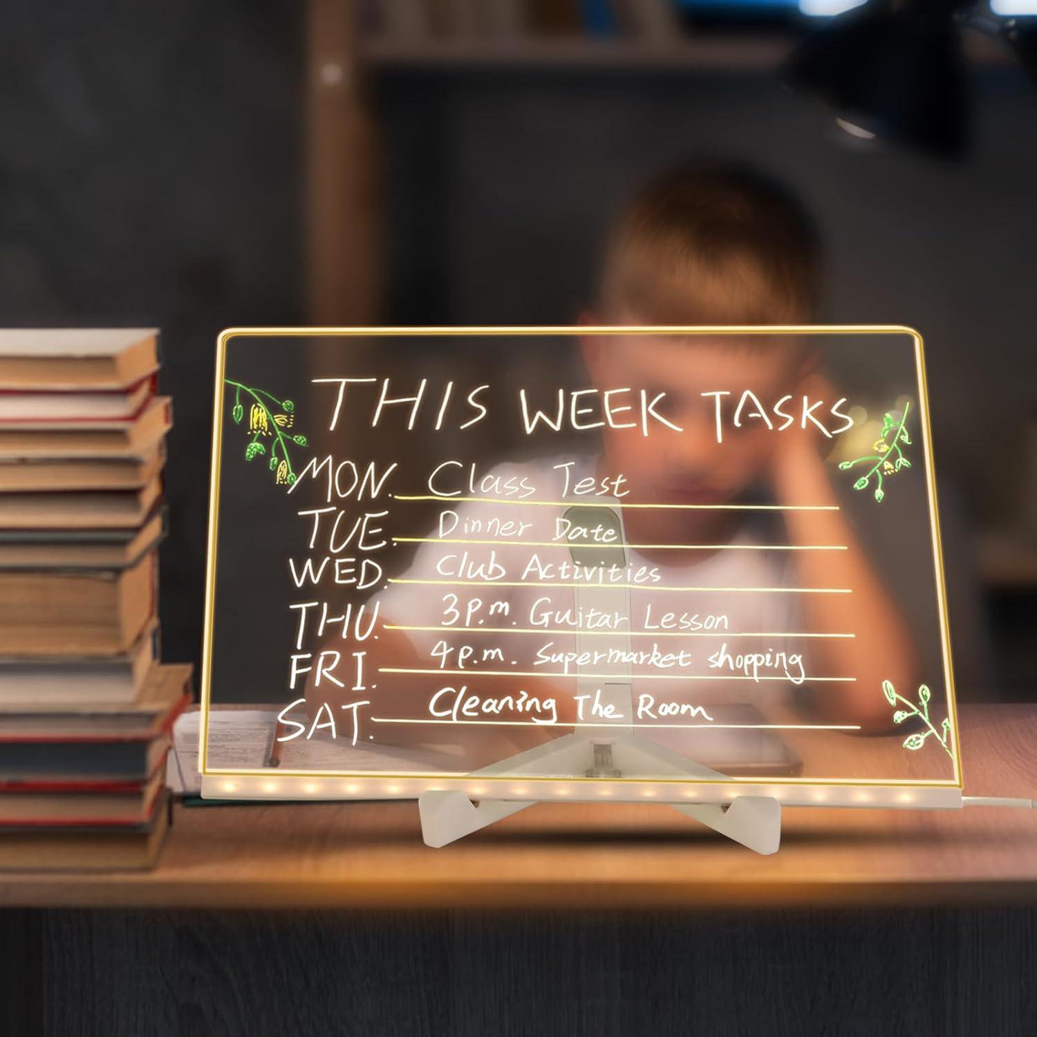 Tablero de Notas LED CSMGY 30x20 cm Acrílico Borrado en Seco