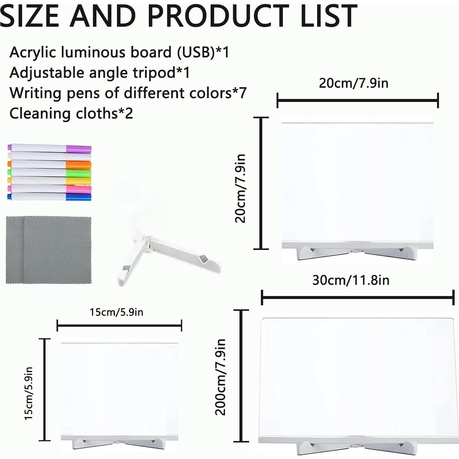 Tablero de Notas LED Yewmow 30x20cm Acrílico Iluminado