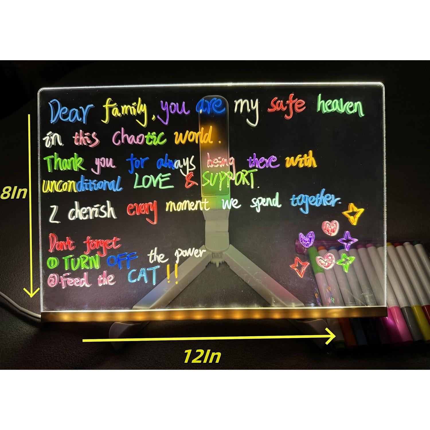 Tablero de Notas LED Genérico 30.48x20.32cm Acrílico Multicolor