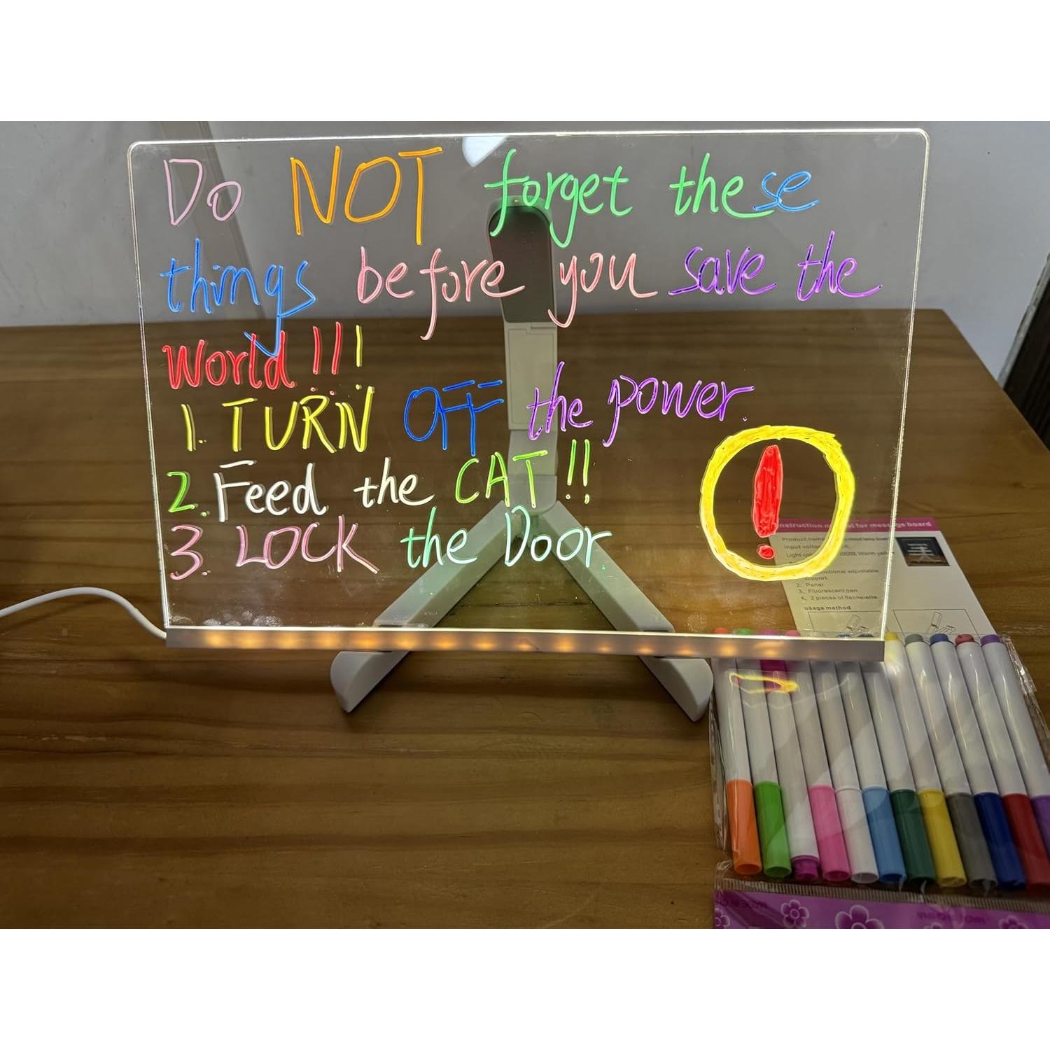 Tablero de Notas LED Genérico 30.48x20.32cm Acrílico Multicolor