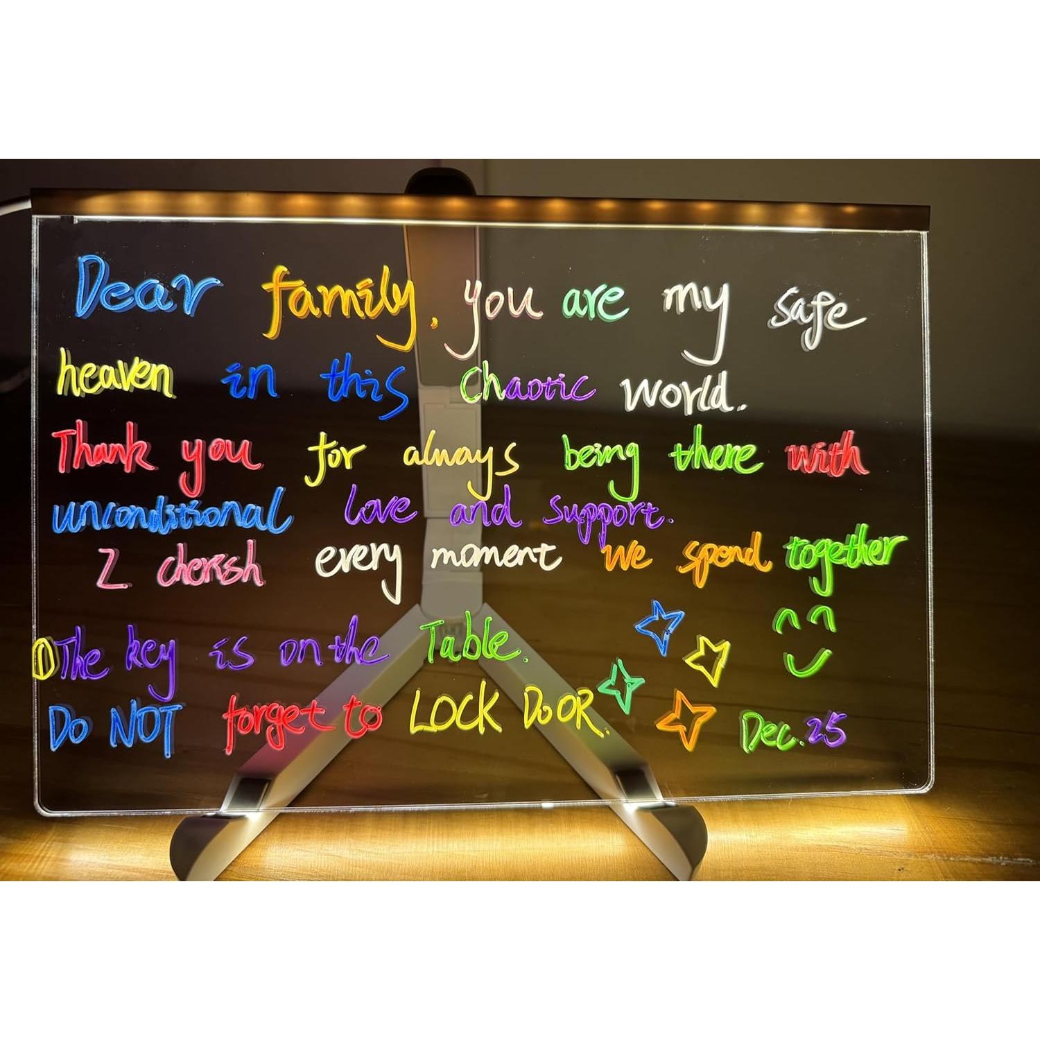 Tablero de Notas LED Genérico 30.48x20.32cm Acrílico Multicolor