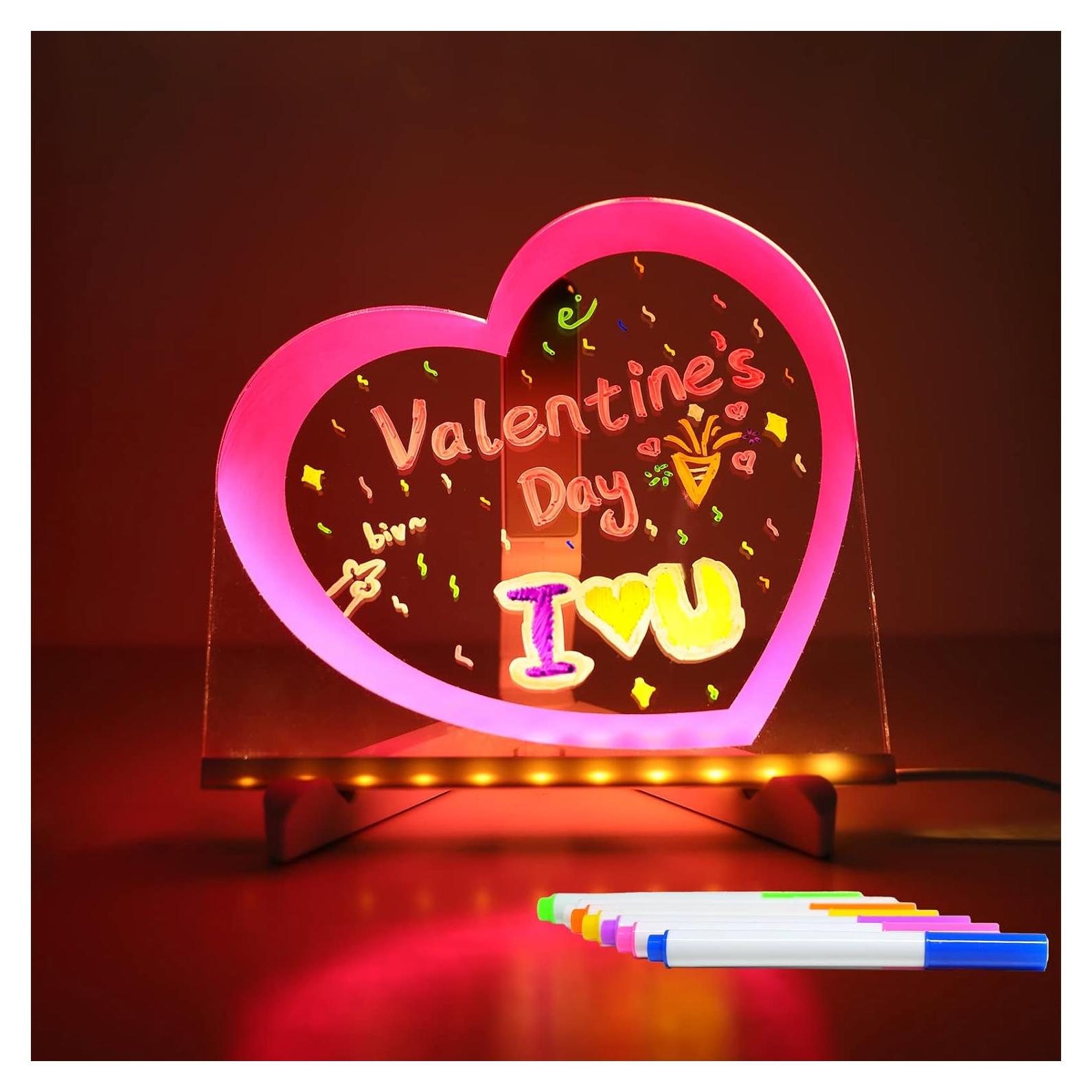 Tablero de Borrado en Seco Acrílico ENUOLI LED Corazón Rosa 20cm