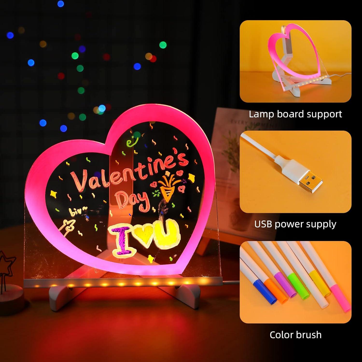Tablero de Borrado en Seco Acrílico ENUOLI LED Corazón Rosa 20cm