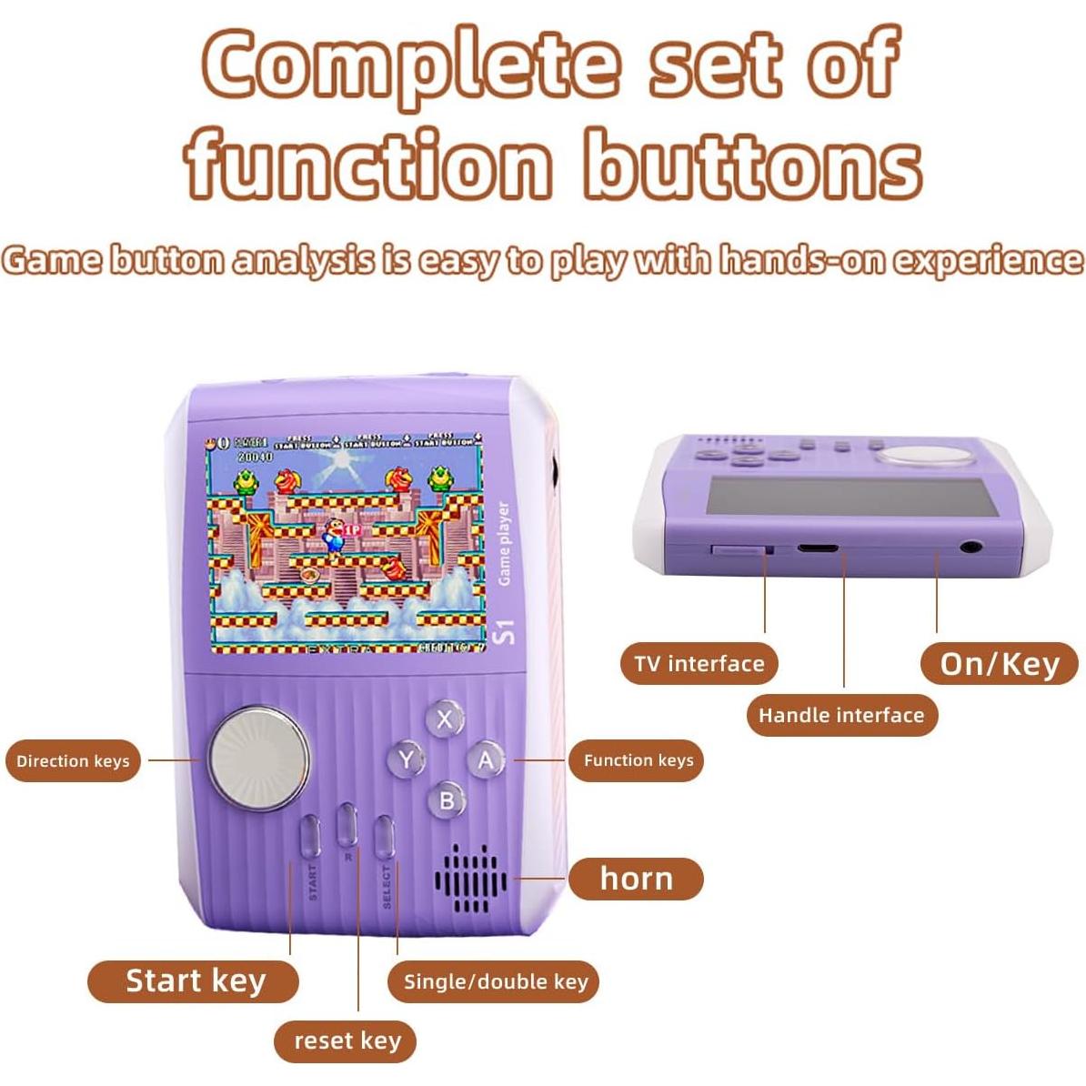 Consola de Juegos Retro Portátil Whisary S1-Púrpura 666 Juegos