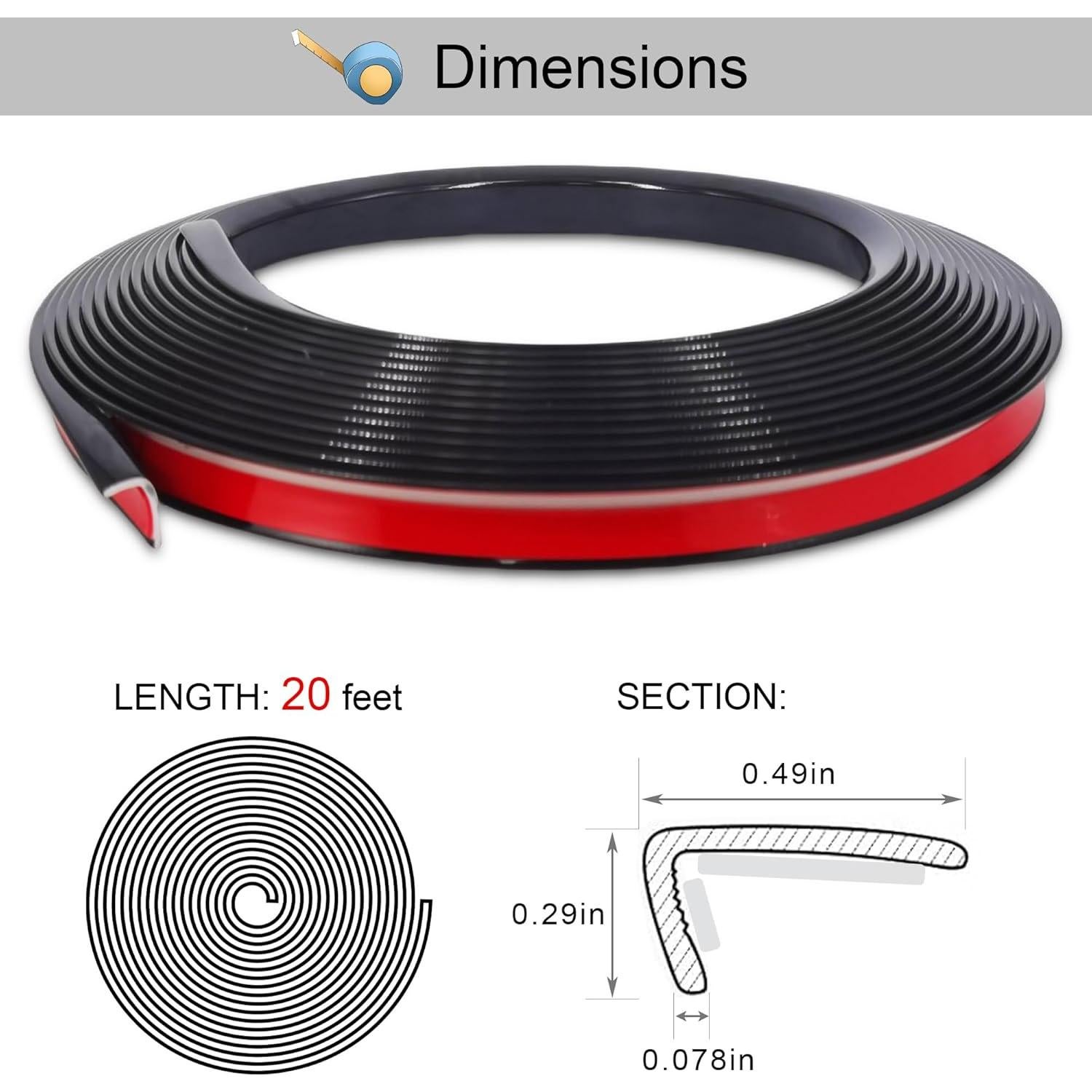 Moldura de esquina autoadhesiva 20 pies KTINITK PVC Negro