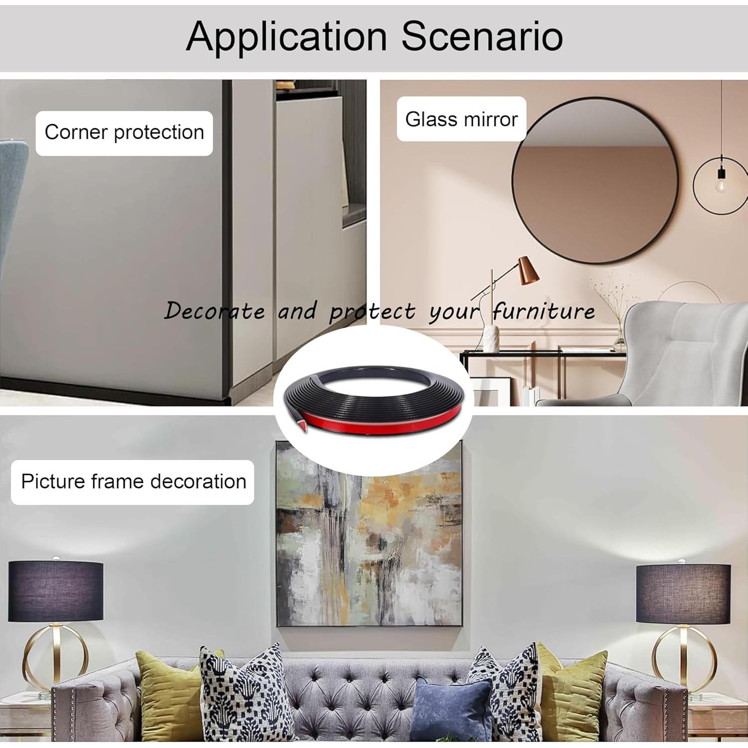 Moldura de esquina autoadhesiva 20 pies KTINITK PVC Negro