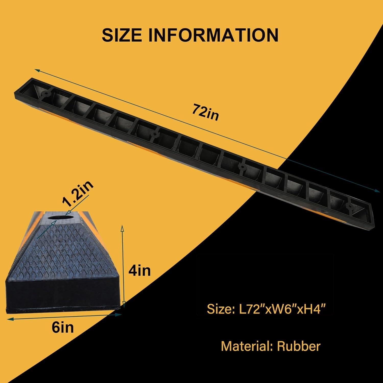 Curb de Estacionamiento de Goma OrangeStar 182.88 cm con Franja Reflectante