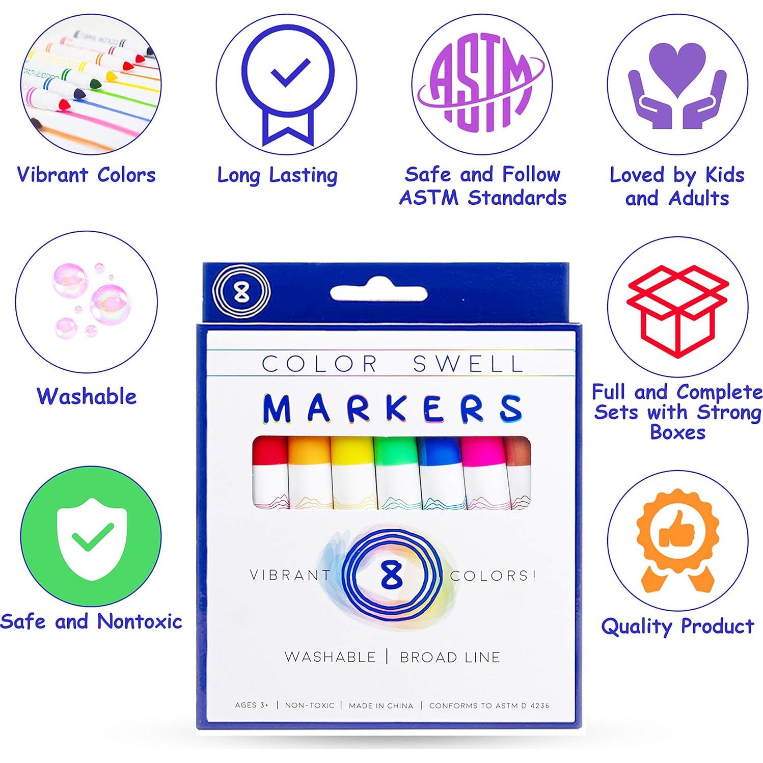 Marcadores Color Swell Paquete 8 Punta Ancha Lavables