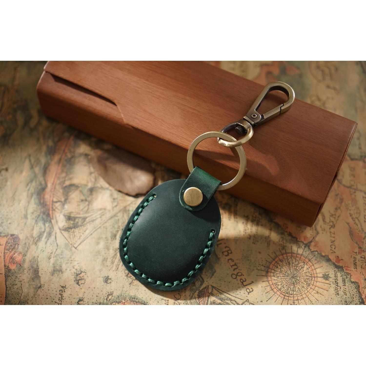 Soporte de tarjeta de acceso Temvue de cuero verde para Air Tag