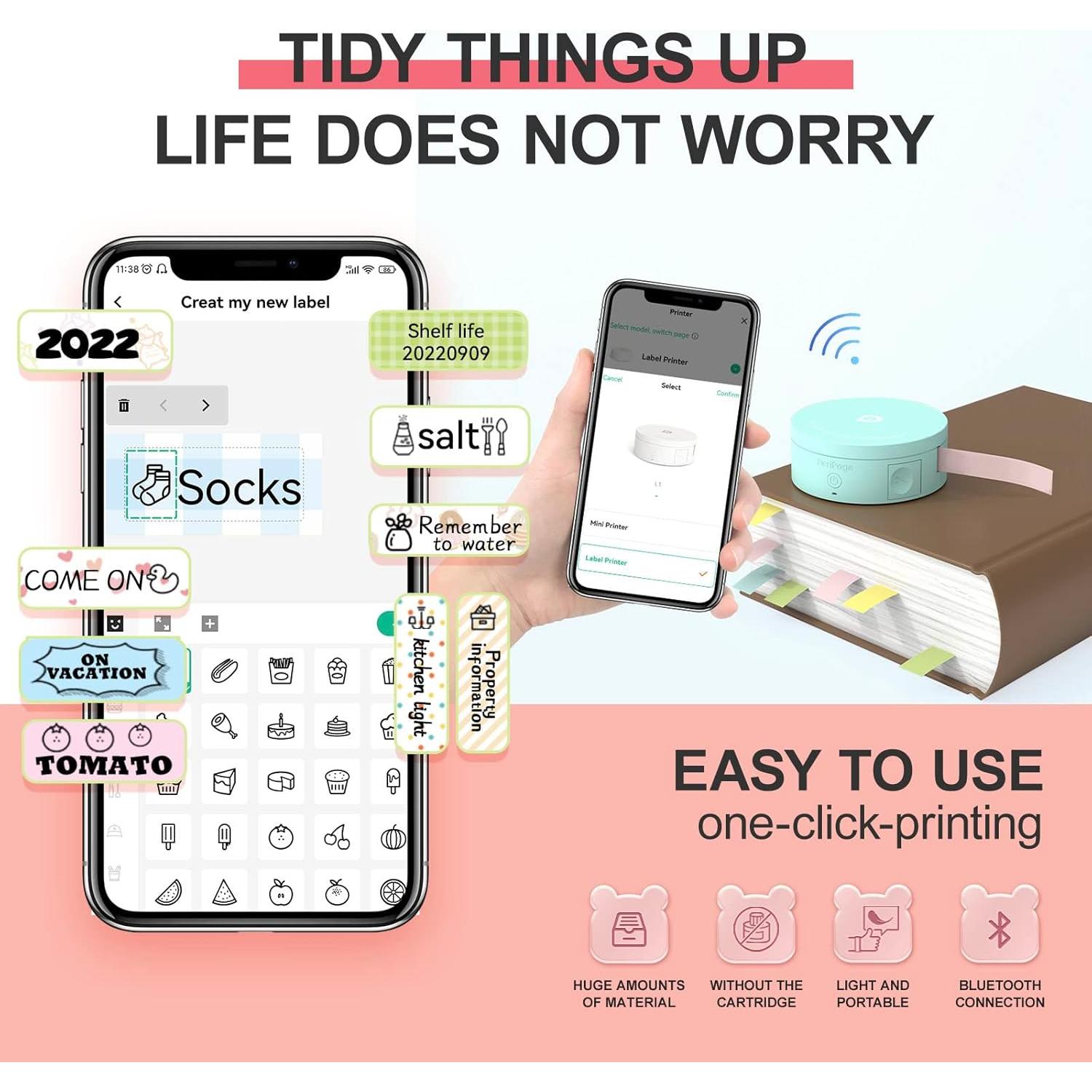 Impresora de Etiquetas Portátil PeriPage L1 Rosa - Bluetooth, Sin Tinta