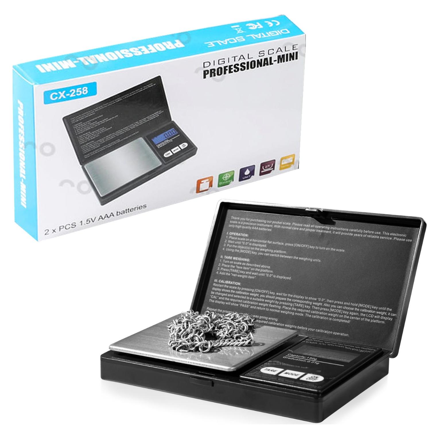 Báscula de bolsillo digital 500g 0.01g LCD negra