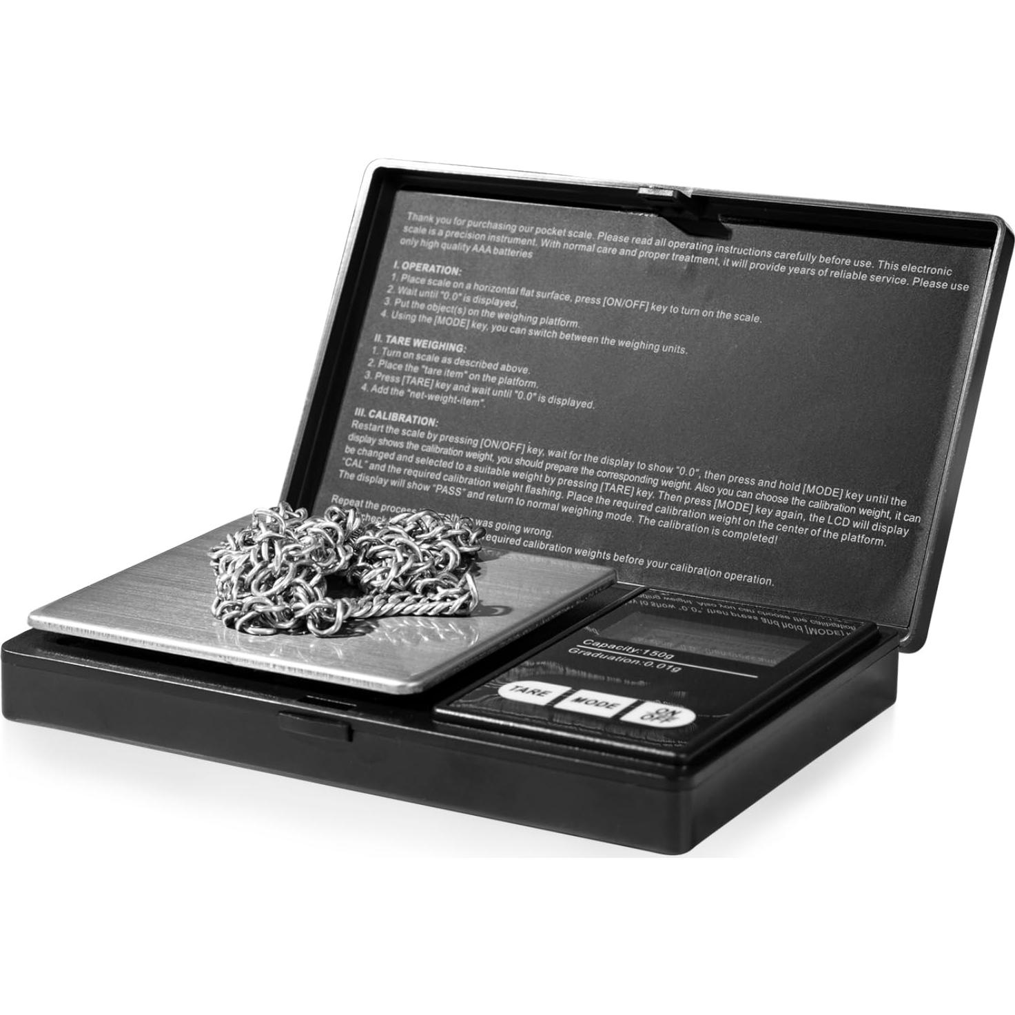 Báscula de bolsillo digital 500g 0.01g LCD negra