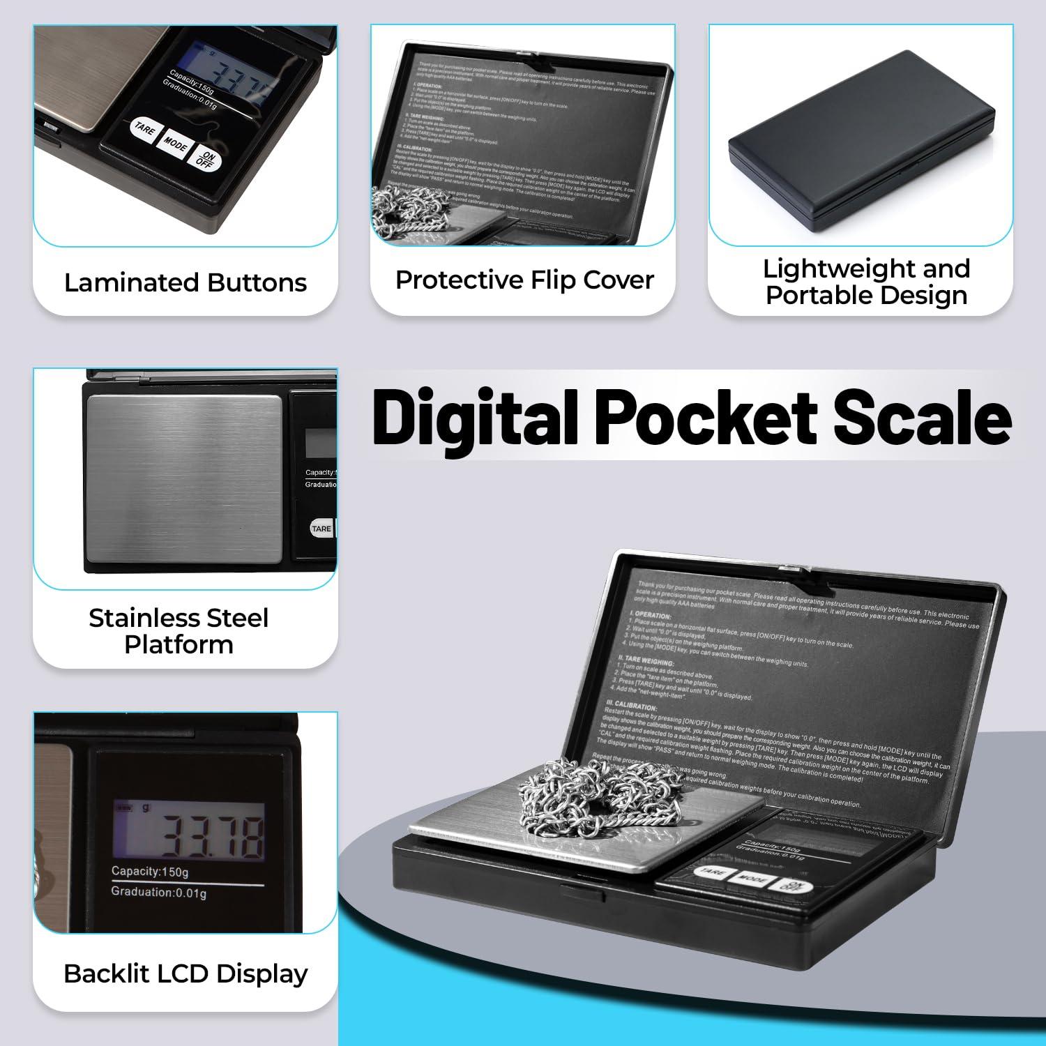 Báscula de bolsillo digital 500g 0.01g LCD negra