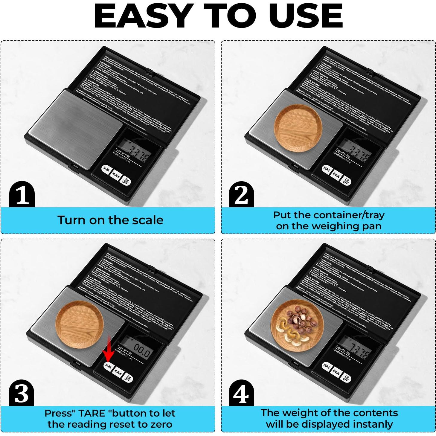 Báscula de bolsillo digital 500g 0.01g LCD negra