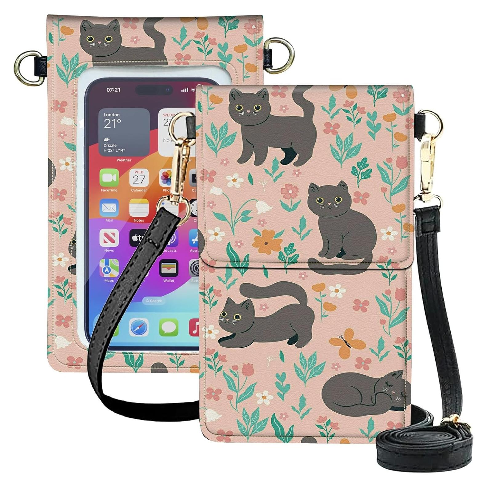 Bolso Cruzado Pequeño SROJDHFJB Gato Flor para Teléfono