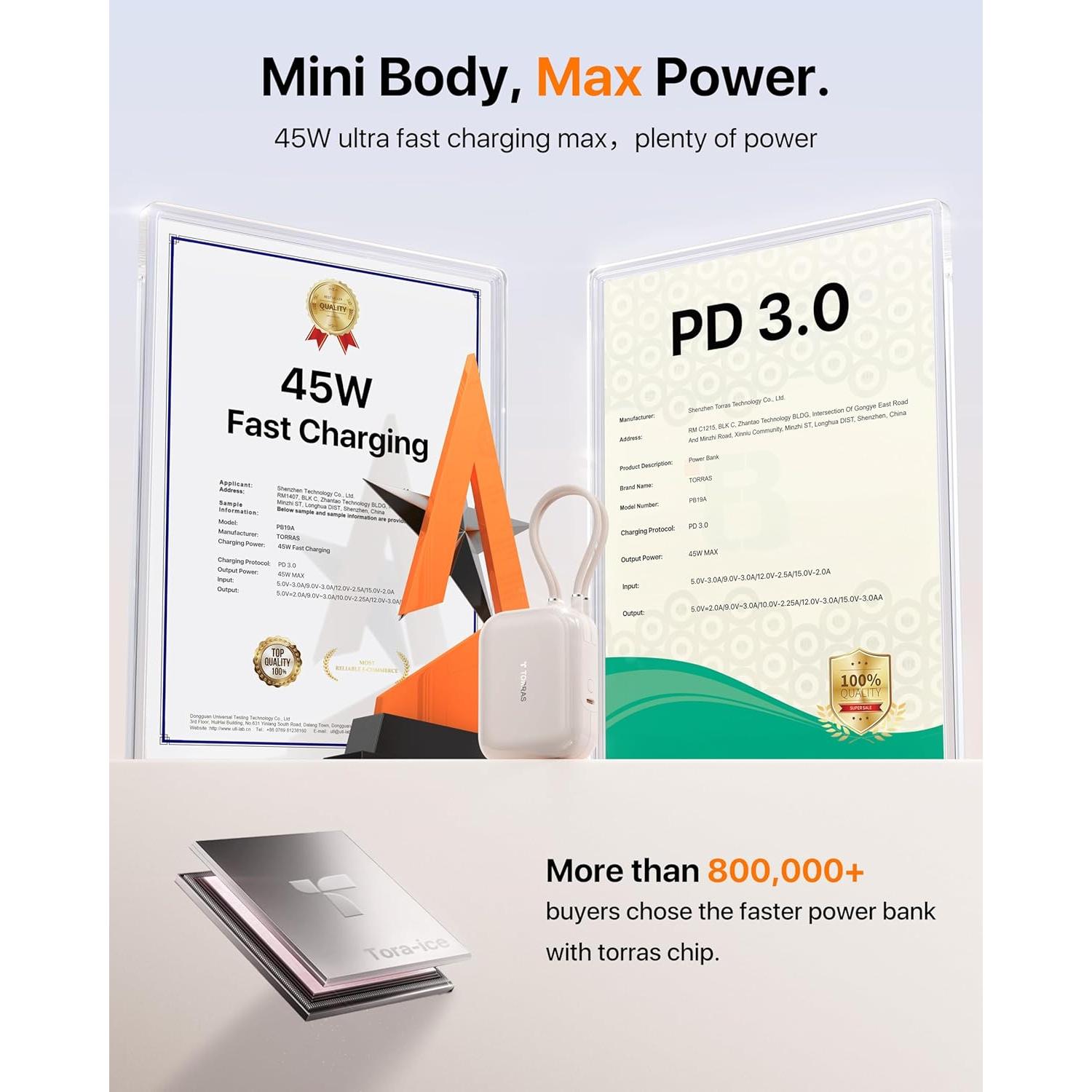 Power Bank TORRAS 10000mAh 45W USB-C Carga Rápida Oro