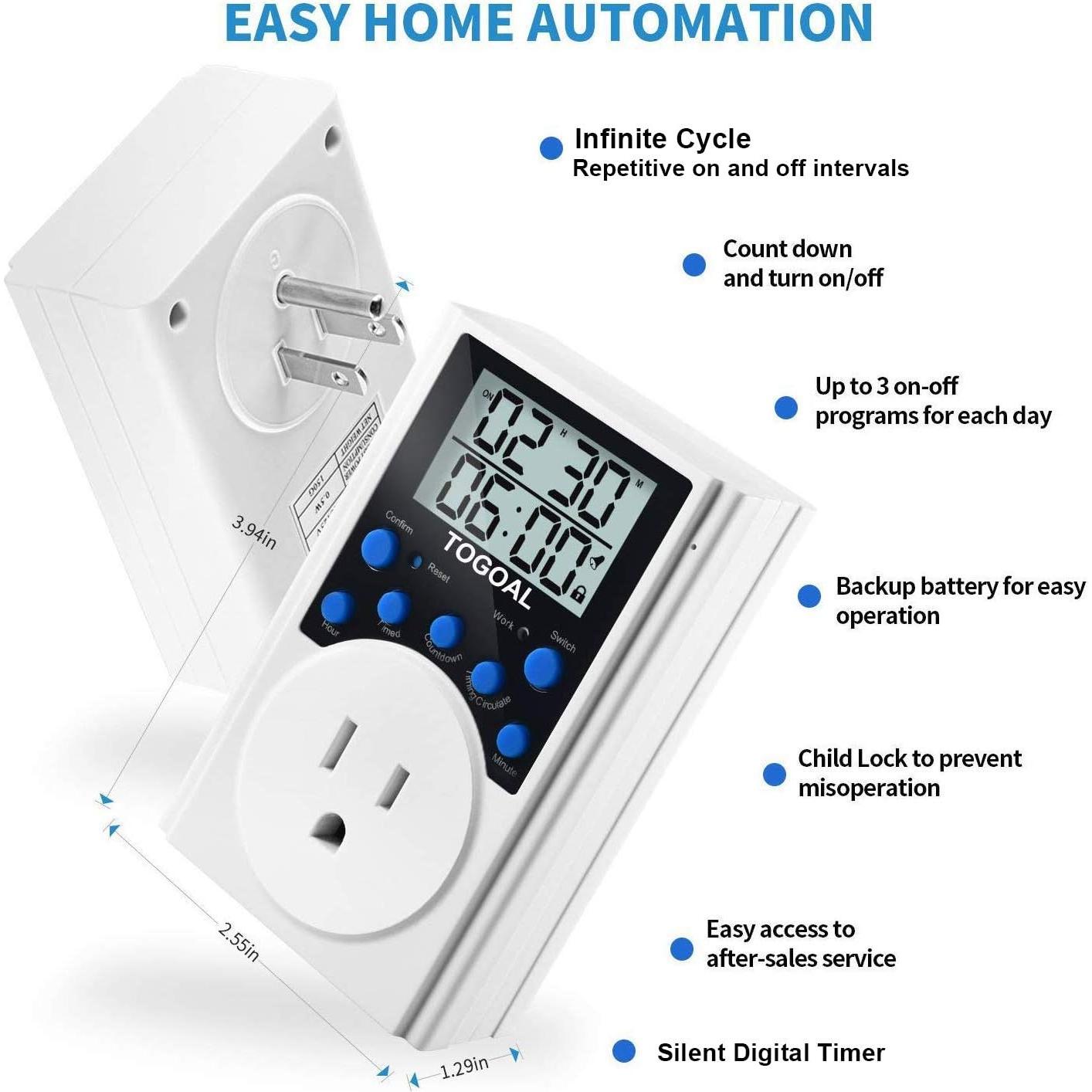 Temporizador Digital TOGOAL T319 con 3 Programas Diarios 1800W