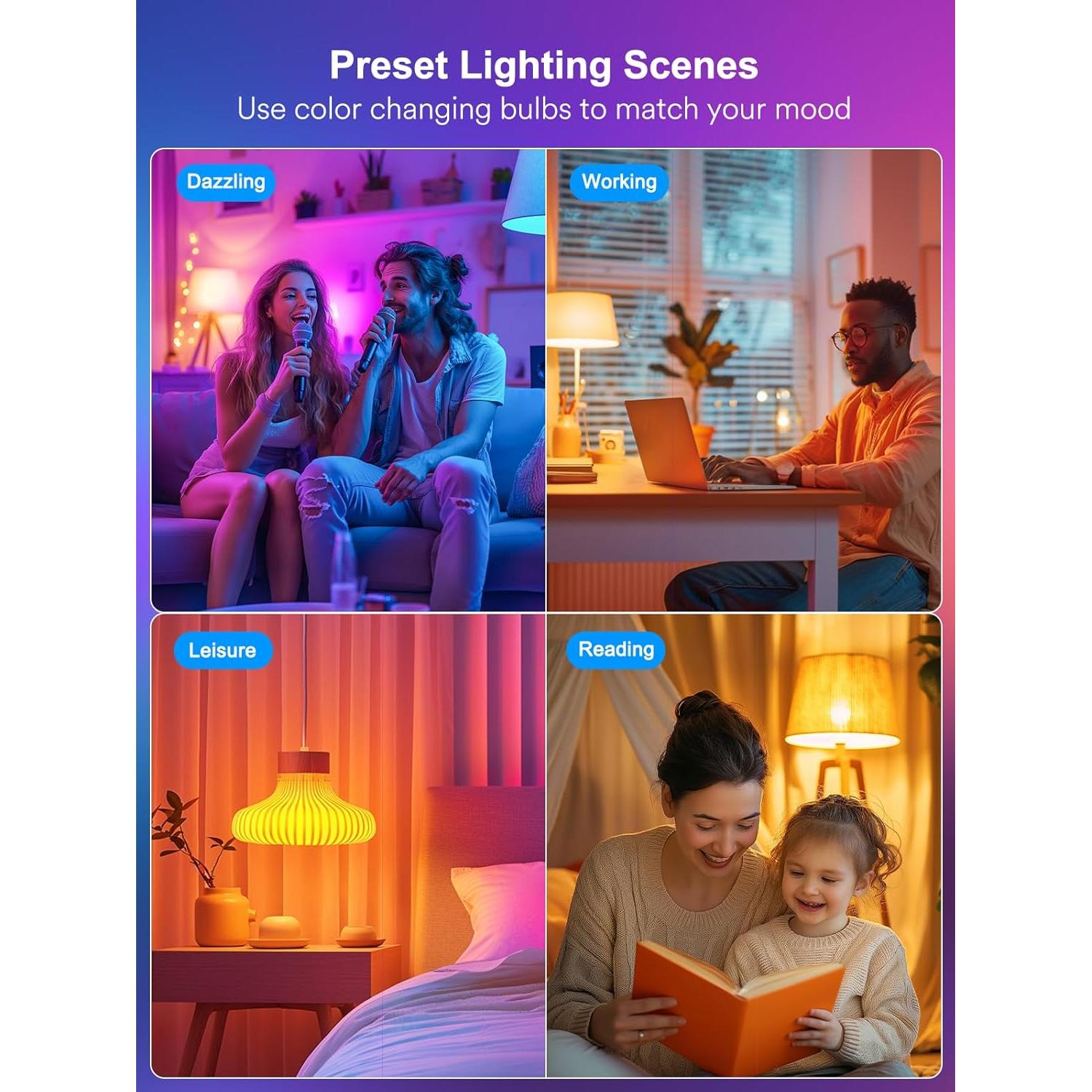 Bombillas Inteligentes ANGELHALO LED A19 RGBW 800 Lúmenes Paquete de 2