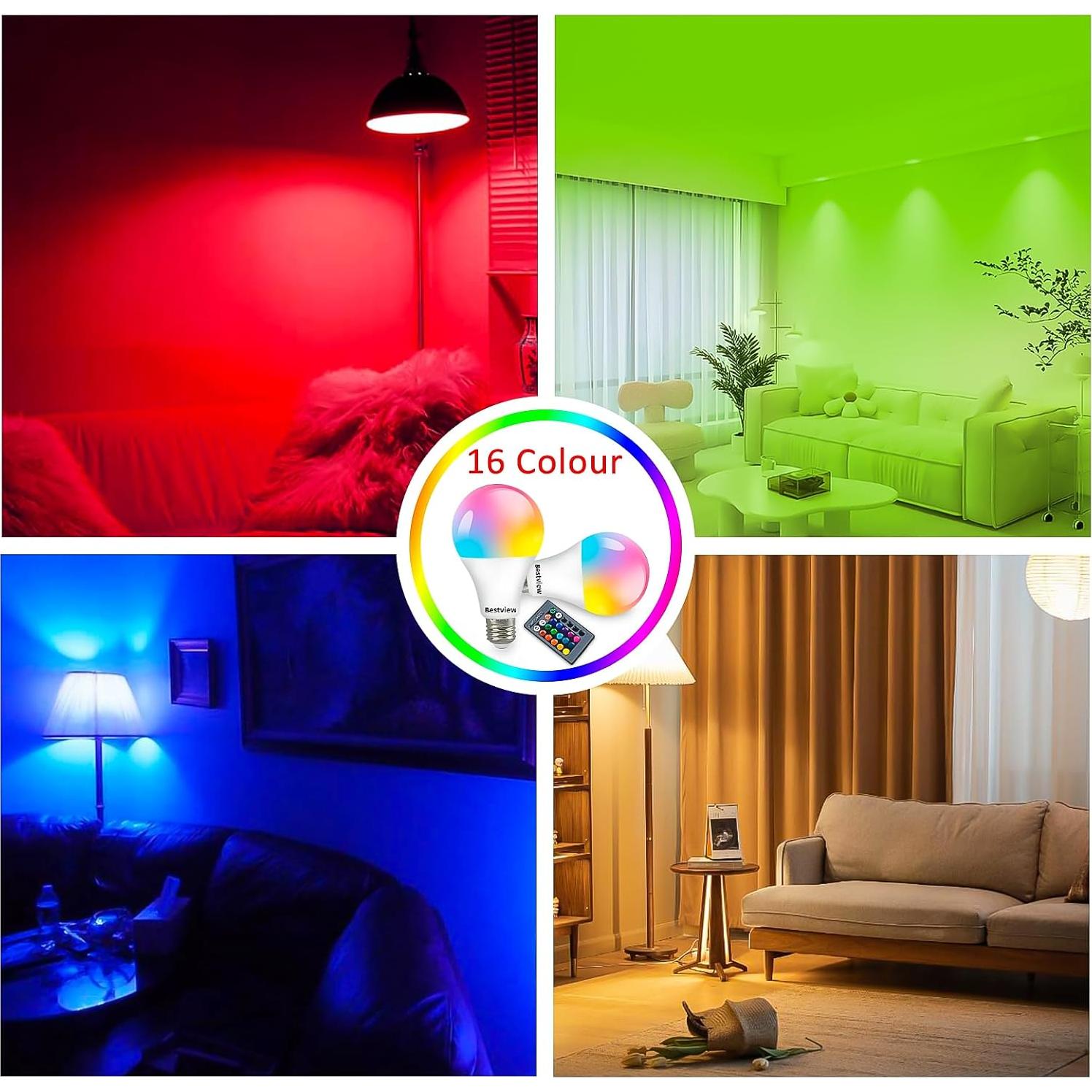 Bombillas LED RGBW Bestview E27 5W con control remoto - 2 unidades