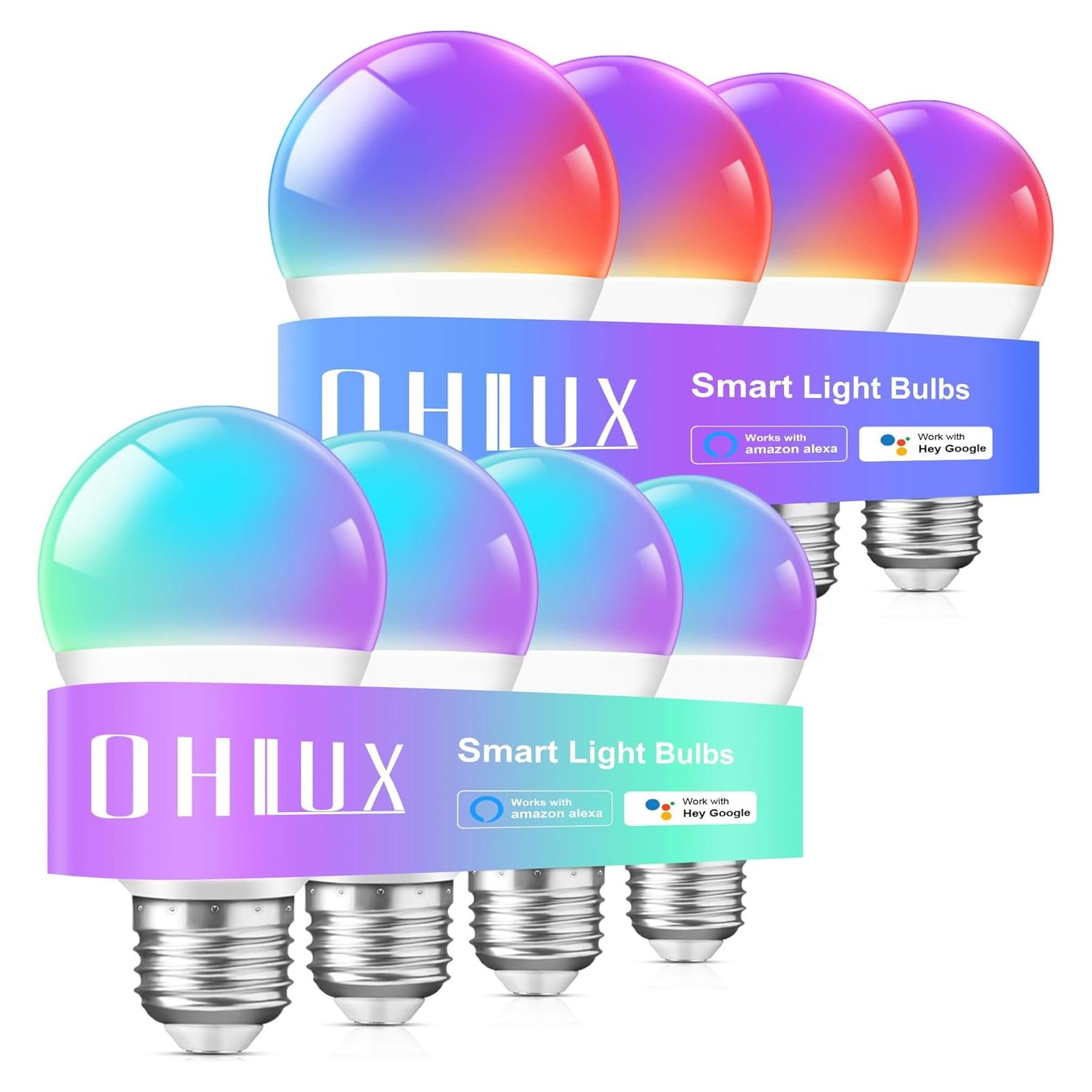 Bombillas Inteligentes OHLUX A19 10W RGB 8 Pack WiFi 2.4GHz