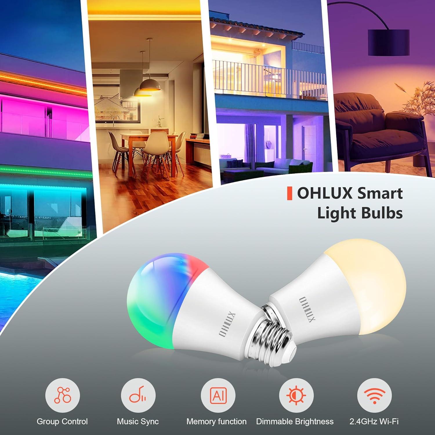 Bombillas Inteligentes OHLUX A19 10W RGB 8 Pack WiFi 2.4GHz