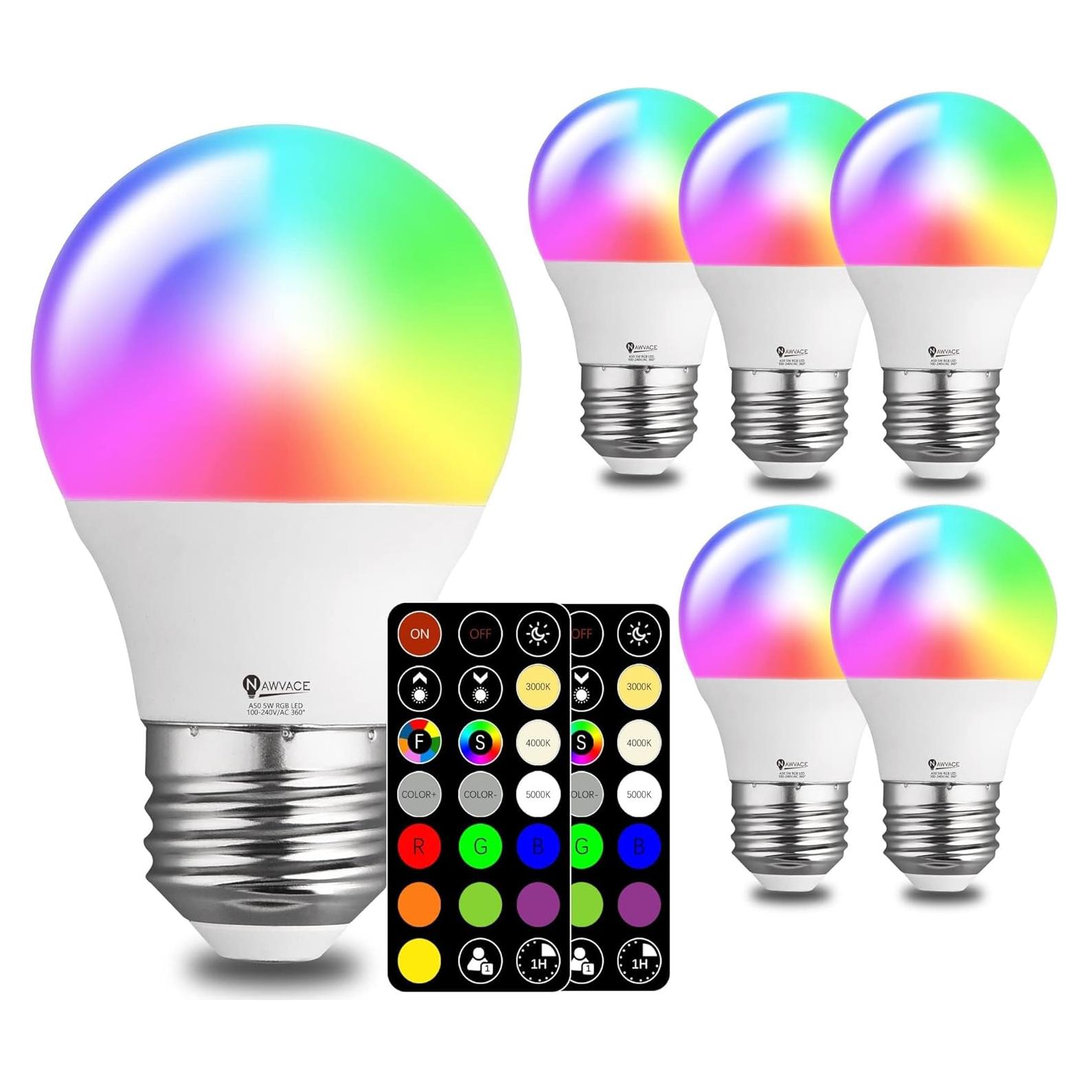 Bombilla LED RGB Nawvace A50 5W 30 Colores Control Remoto