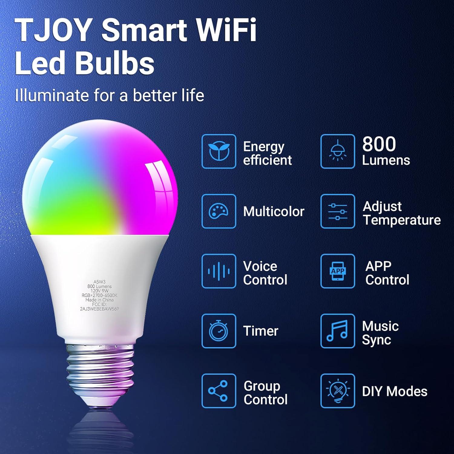 Bombillas Inteligentes TJOY LED RGB 9W WiFi Alexa Google 800LM
