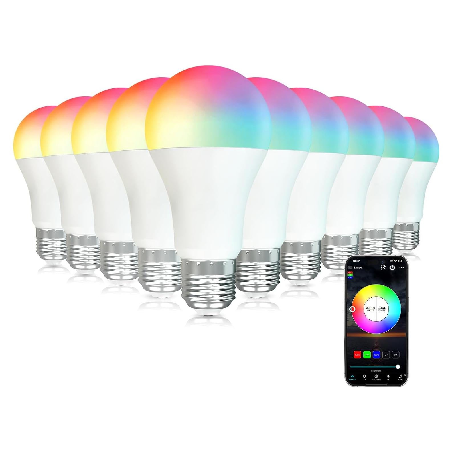 Bombillas LED Inteligentes E26 9W RGB Regulables Paquete 10