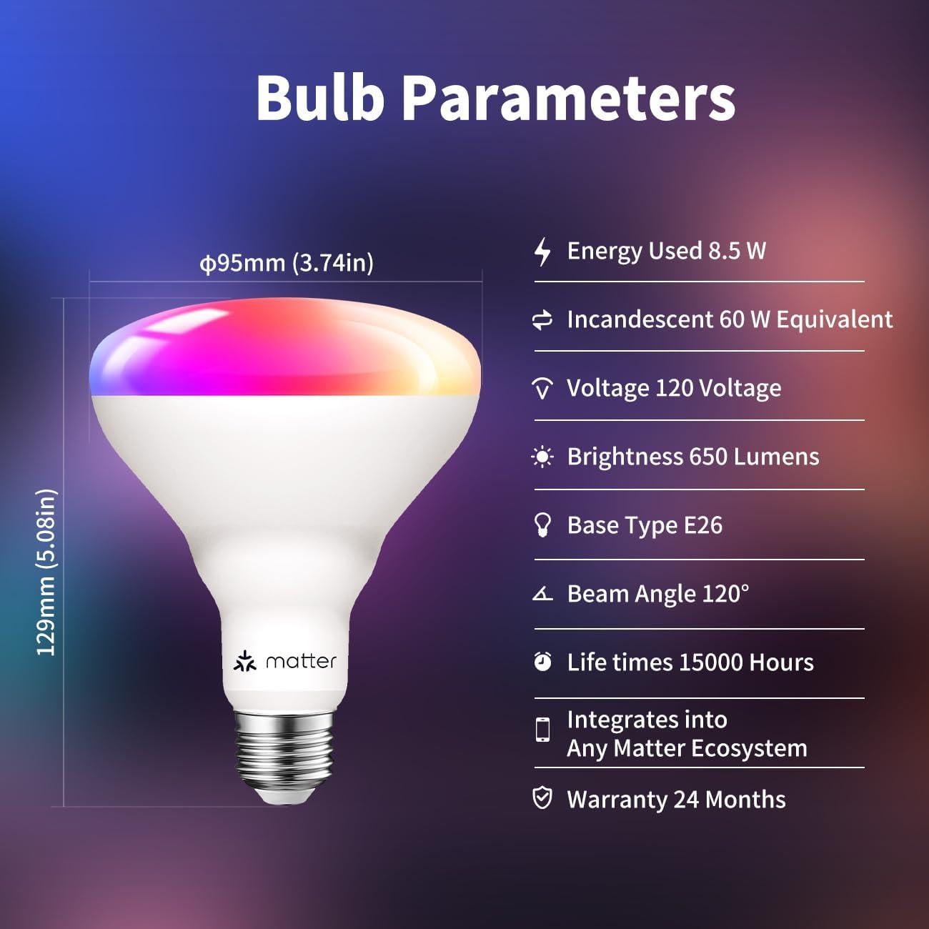 Bombilla Inteligente ANWIO BR30 RGB WiFi E26 8.5W Paquete de 2