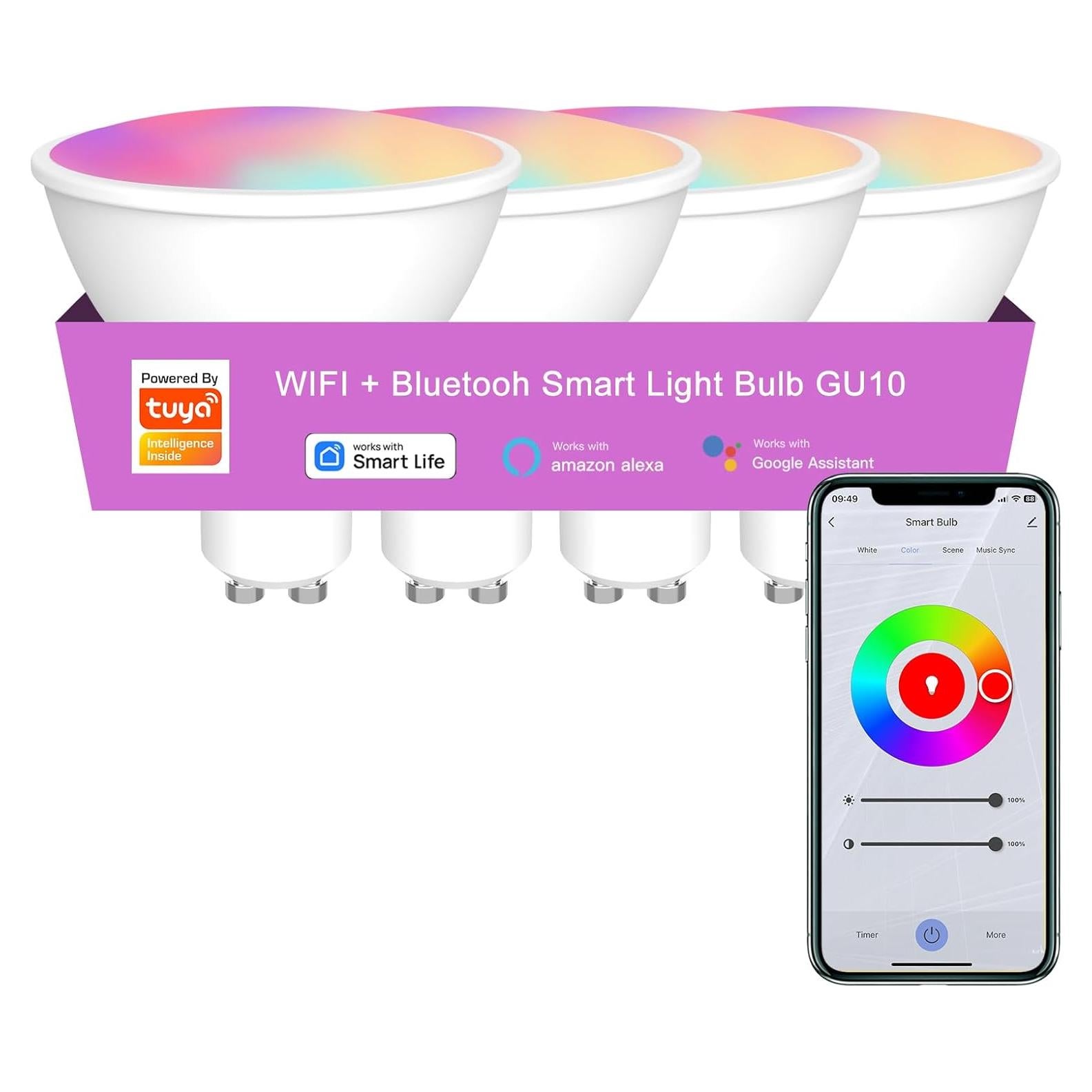 Bombilla Inteligente XFOX GU10 WiFi 300 Lúmenes RGB Ajustable