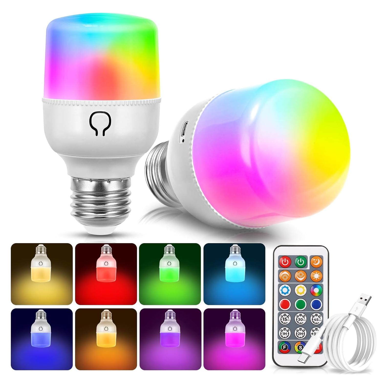 Bombillas Recargables Inalámbricas E26 Fulighture - 2 Pzs RGB + Blanco