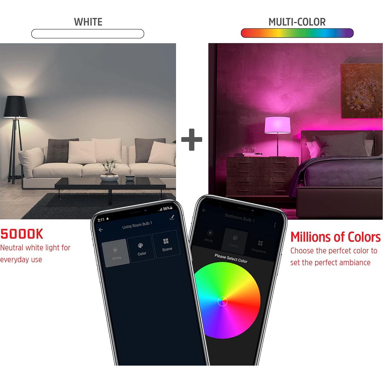 Bombillas LED Inteligentes Energizer Connect 2 Paquete RGB y Blancas