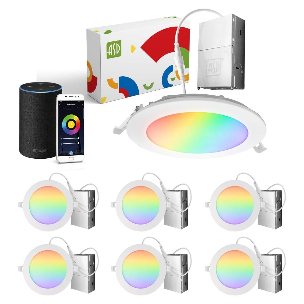 Paquete de 6 Luces LED Empotradas ASD RGBW 15W 2700K-6500K