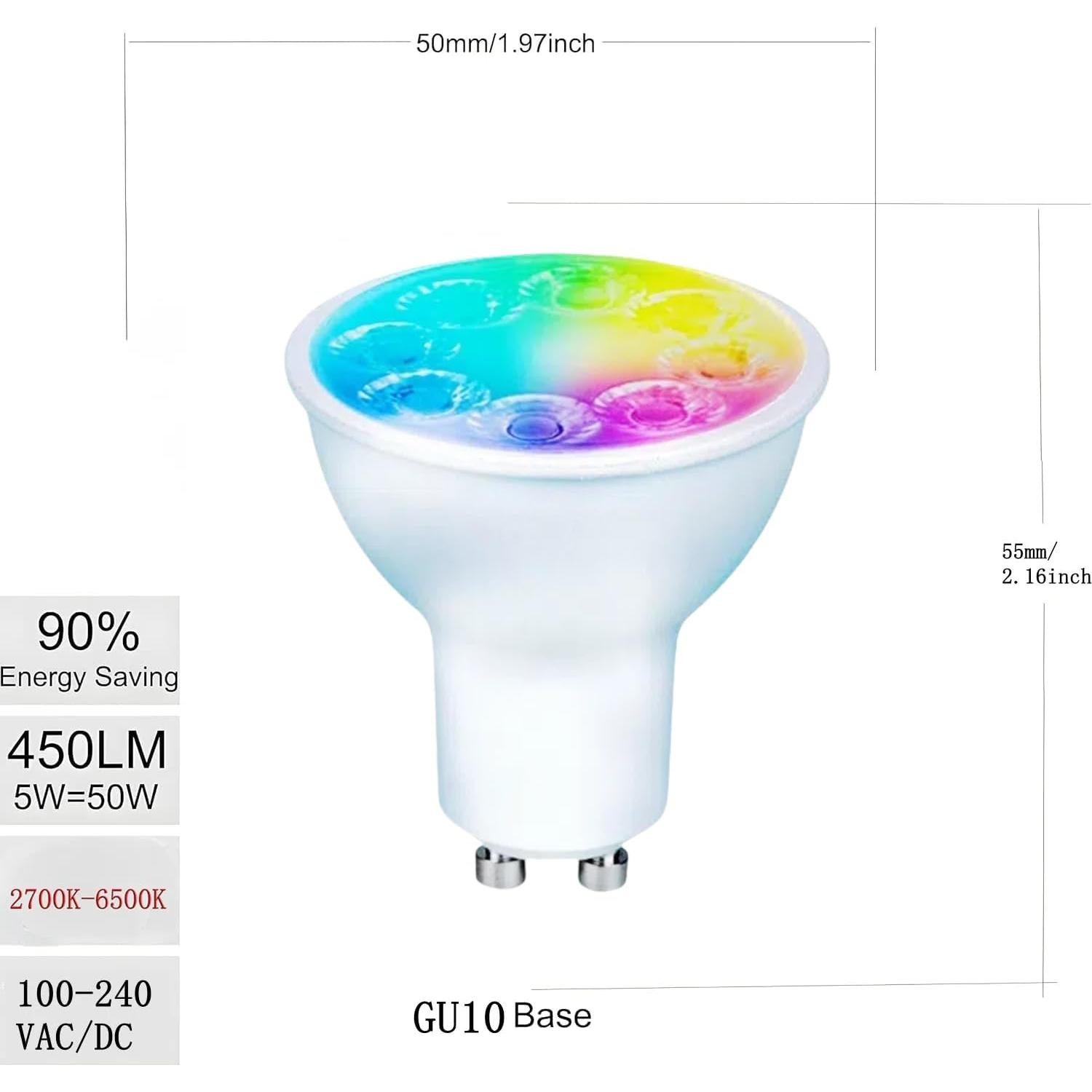 Bombillas LED Gu10 Inteligentes RGB Dimmables 5W - Paquete de 4