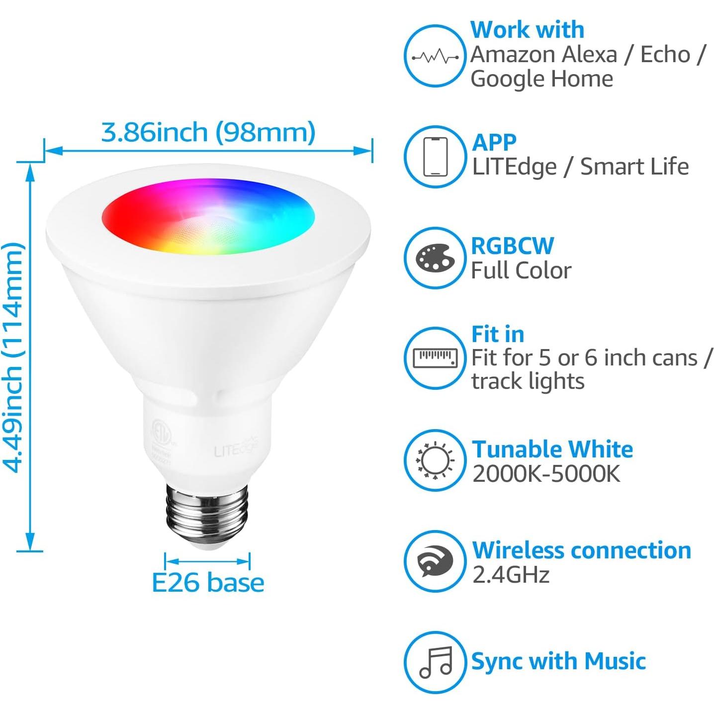 Bombilla LED Inteligente PAR30 TORCHSTAR 10W RGB WiFi E26