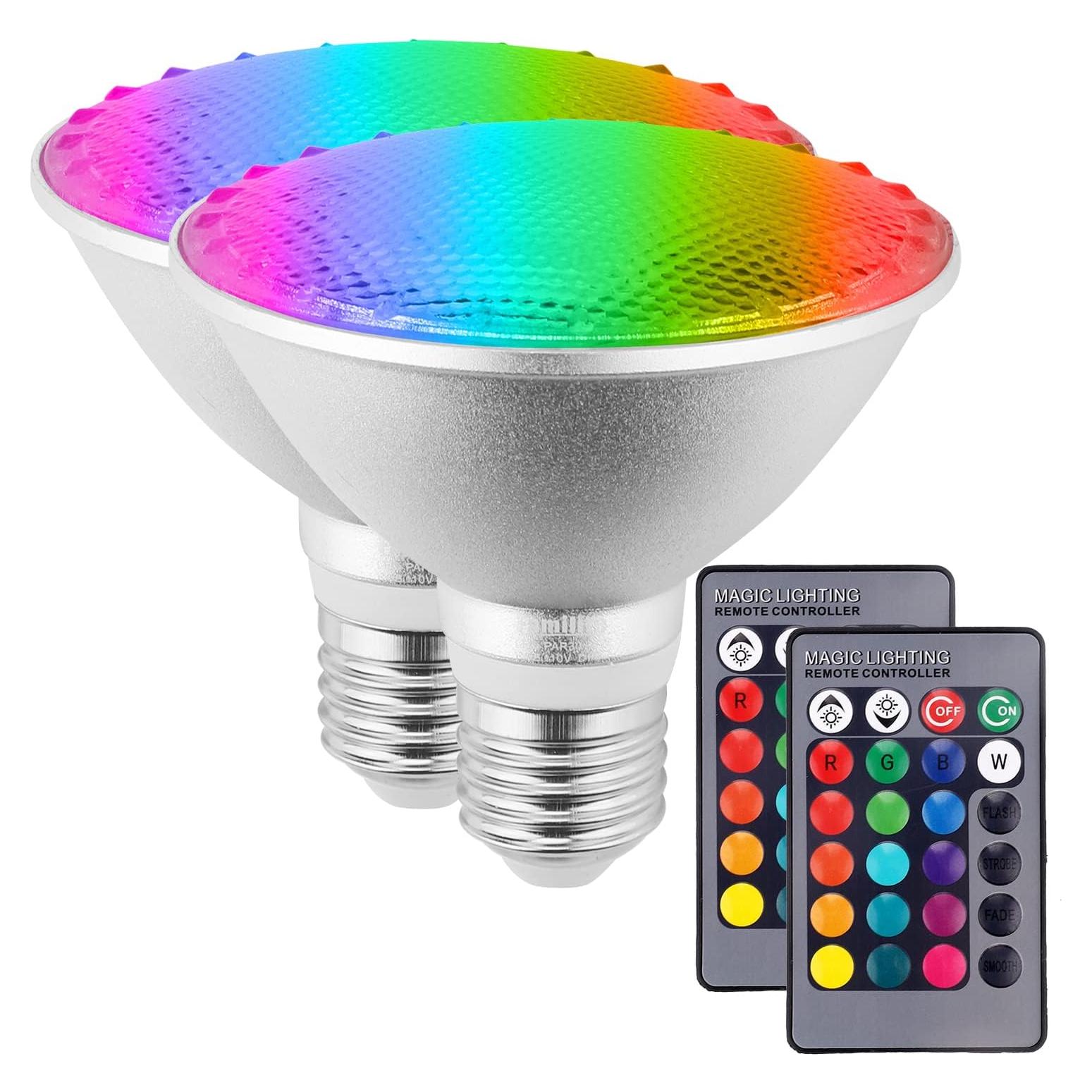 Lámpara LED PAR30 30W RGB Impermeable con Control Remoto - 2 Piezas