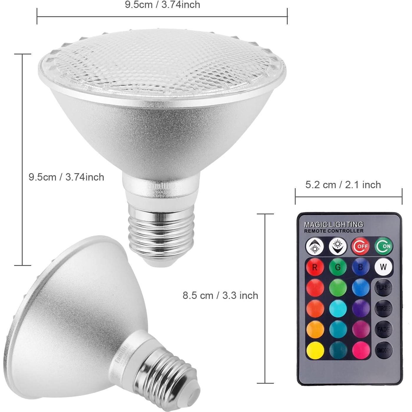 Lámpara LED PAR30 30W RGB Impermeable con Control Remoto - 2 Piezas