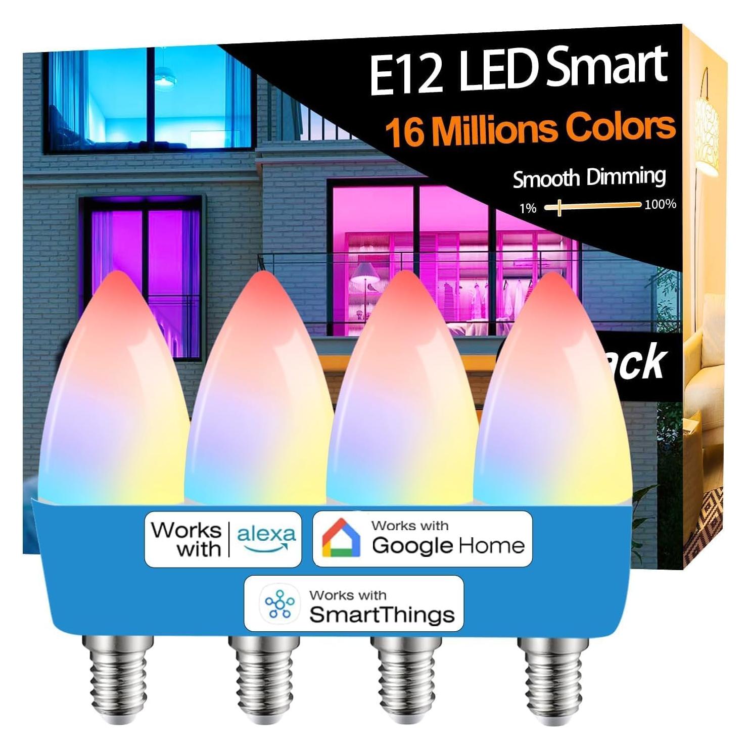 Vinaco Bombilla LED Inteligente E12 5W RGB Paquete de 4