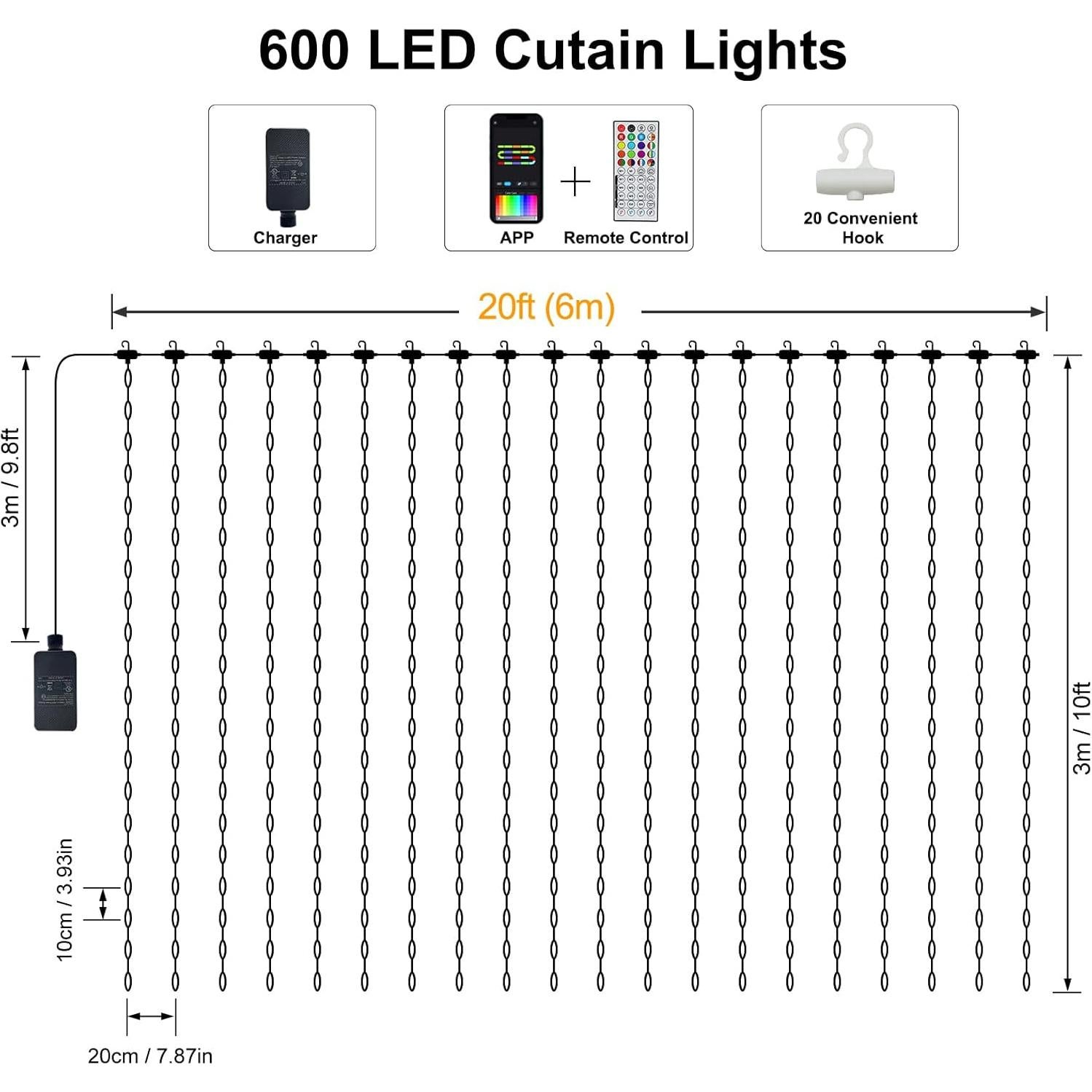 Luces de Cortina LED Echosari 600 RGB 6.1m x 3.0m Smart