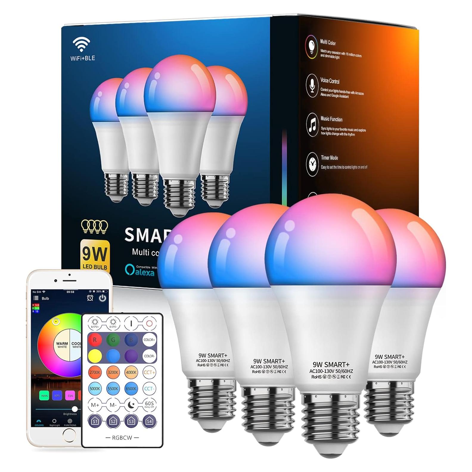Bombillas LED Inteligentes Vanance 4Pack E26 800LM RGB WiFi