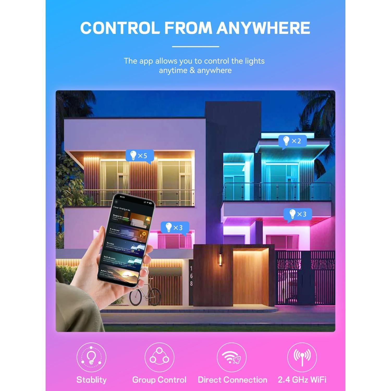 Bombillas LED Inteligentes Vanance 4Pack E26 800LM RGB WiFi