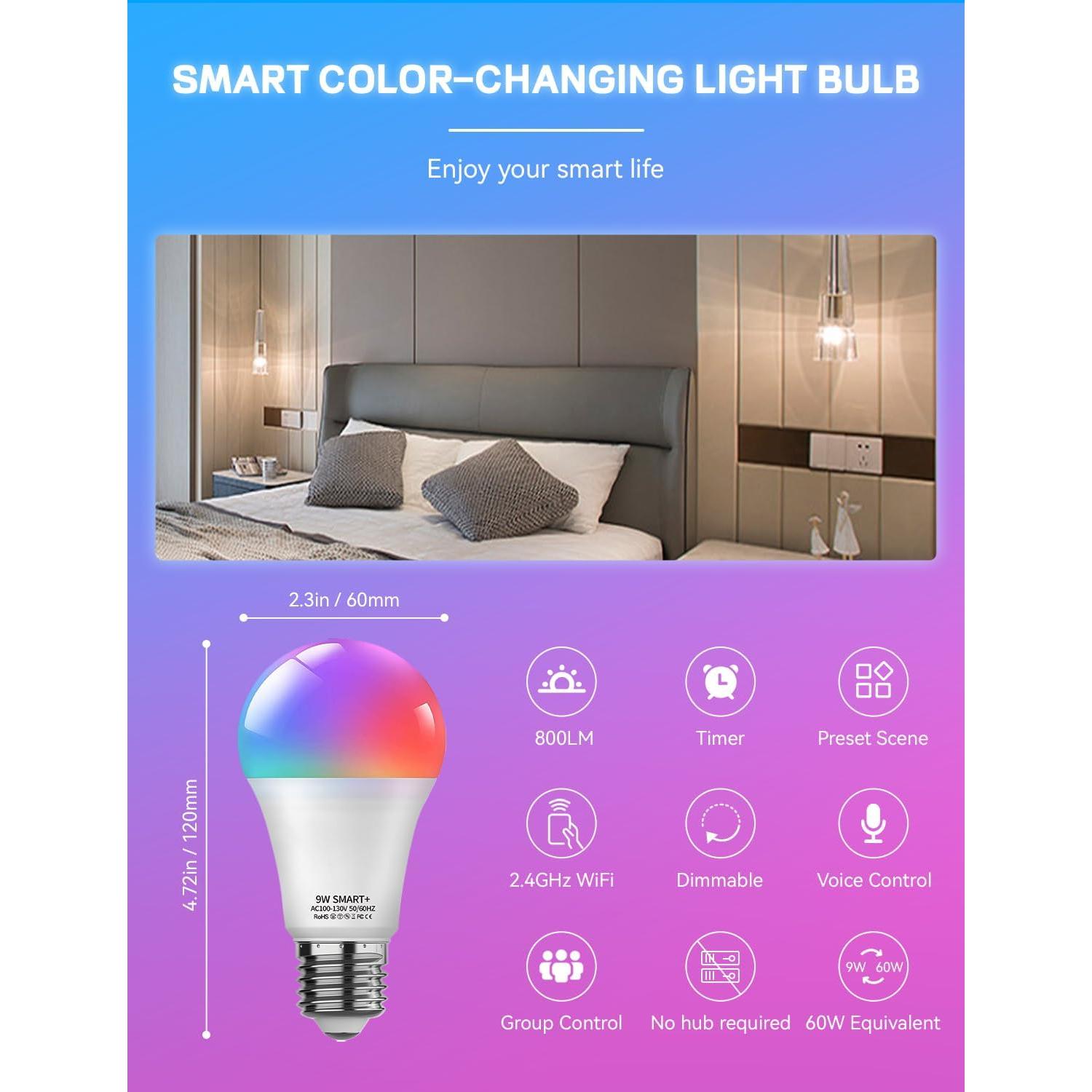 Bombillas LED Inteligentes Vanance 4Pack E26 800LM RGB WiFi