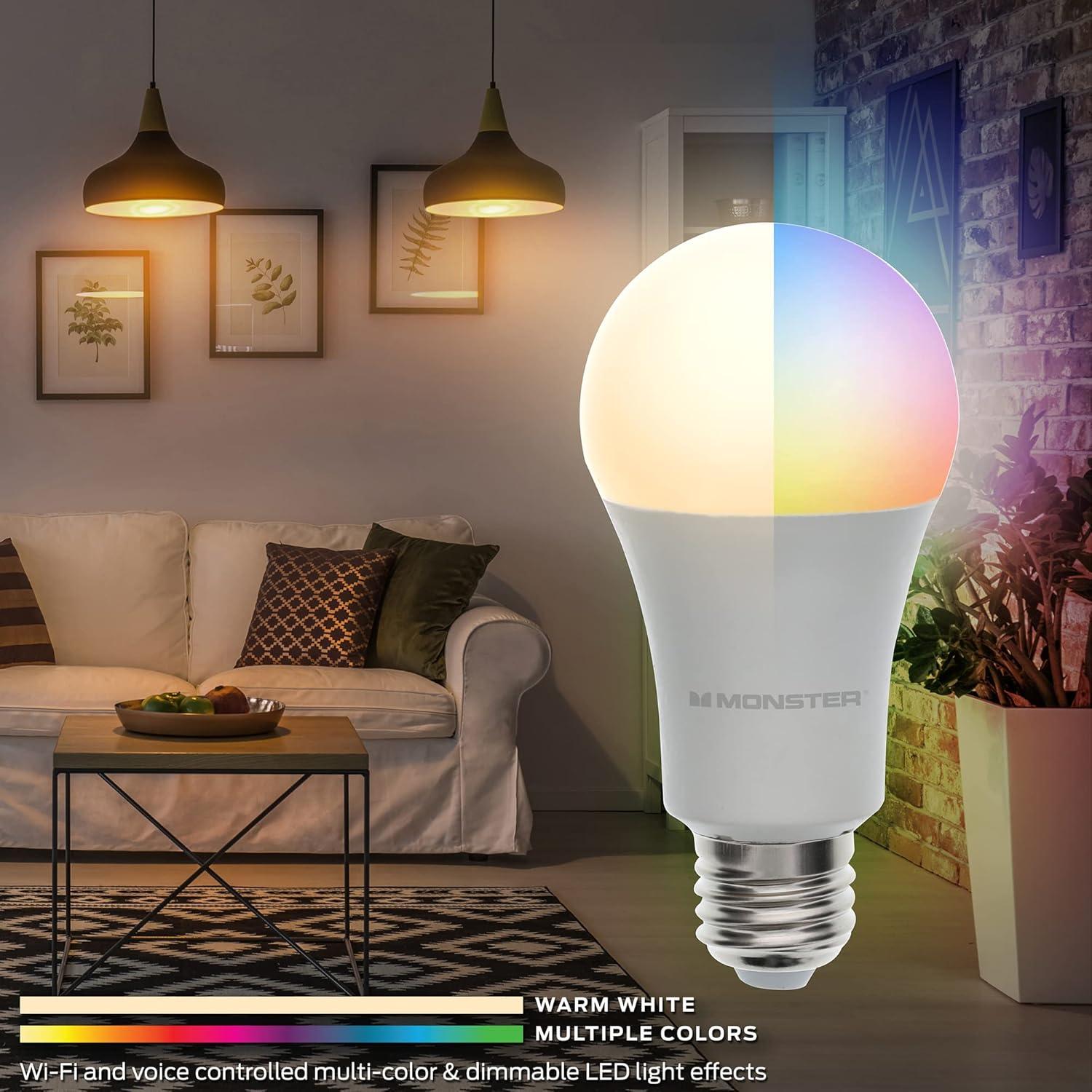 Bombilla LED Multicolor y Blanca Cálida Monster, 9W, Wi-Fi