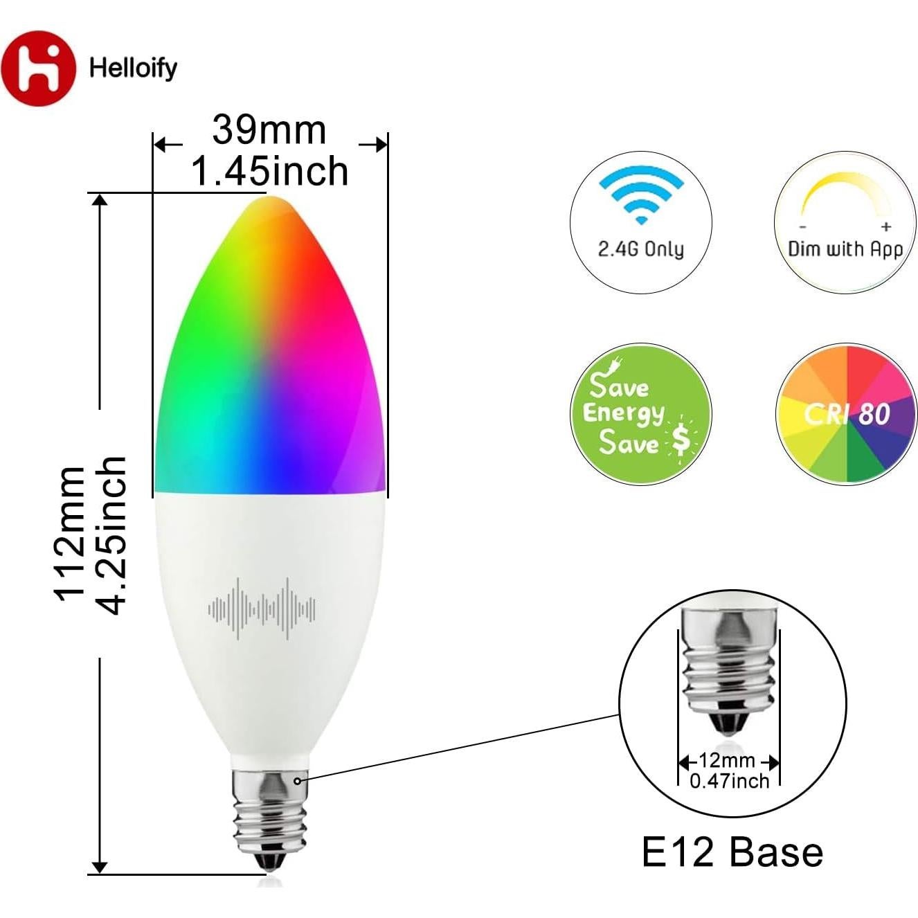 Bombilla LED Inteligente B11 helloify 4.9W RGB Regulable 2PCS