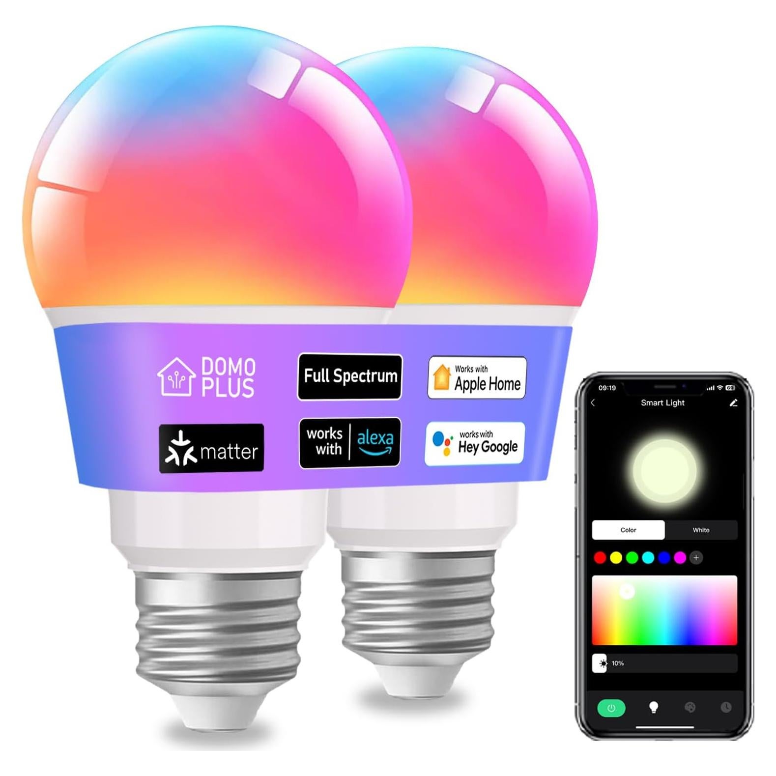 Bombillas Inteligentes DomoPlus A19 RGBWW 800Lm Paquete de 2