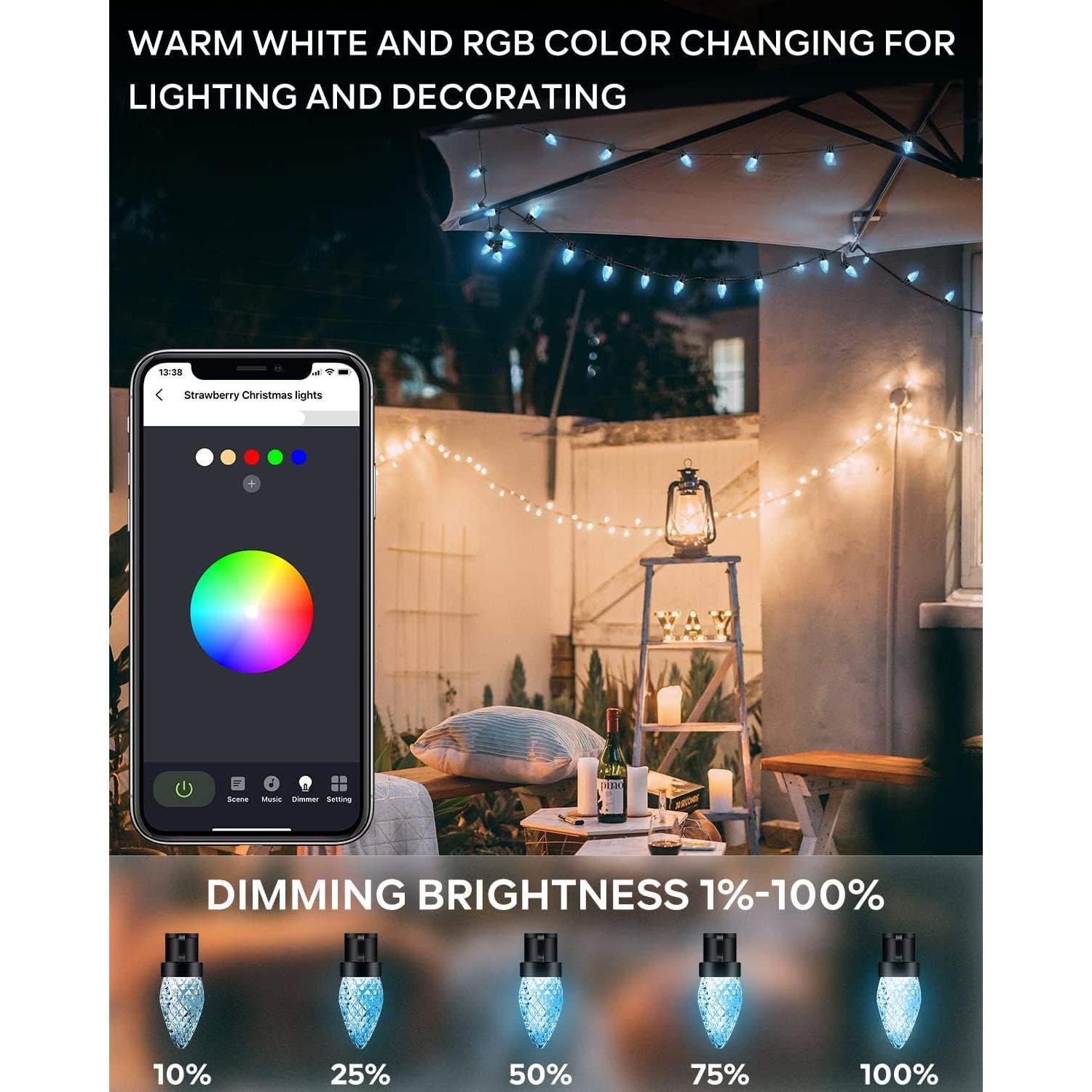 Luces de Navidad C9 Inteligentes RGB 150LED 30.18m Control APP