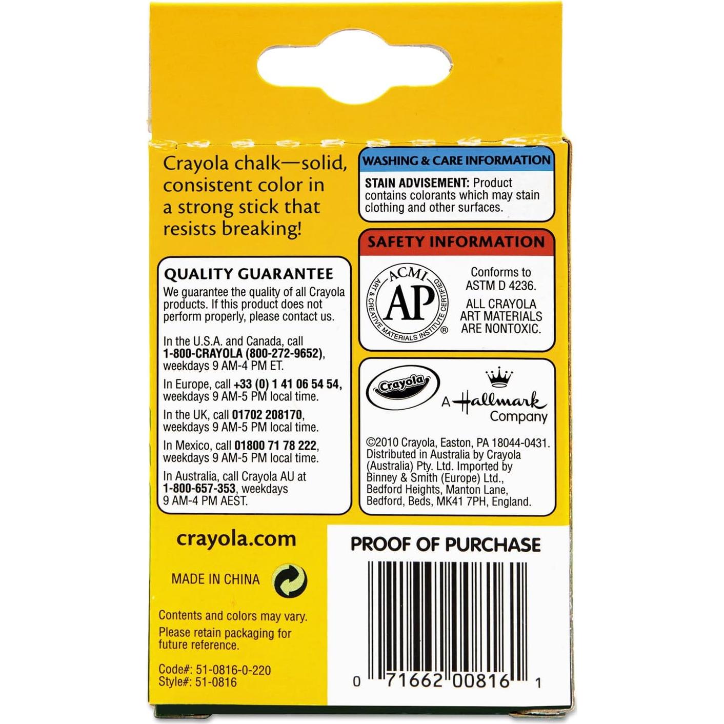 Tiza Crayola 510816 12 Palos Colores Asortidos